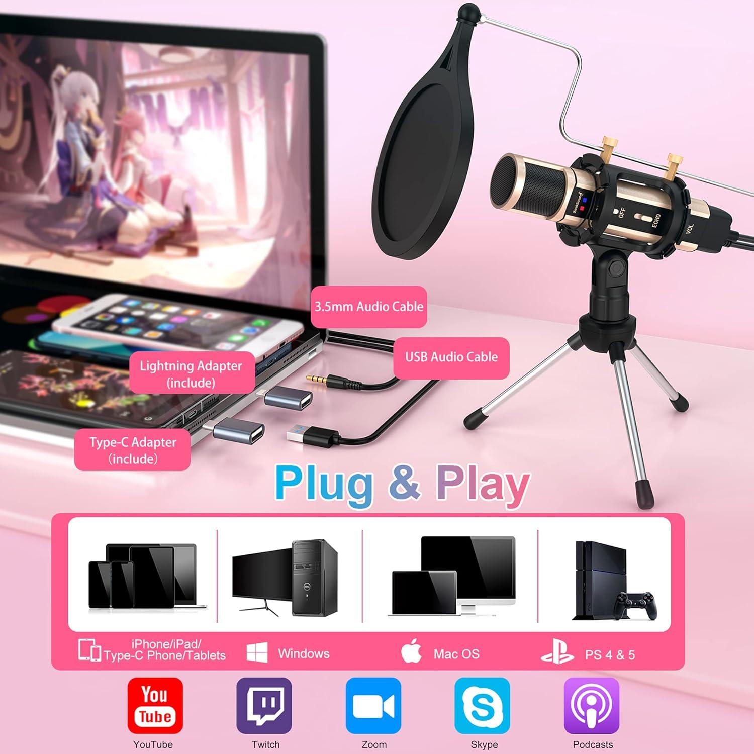 Micrófono de Condensador USB ZealSound K08-2S-FBA Negro