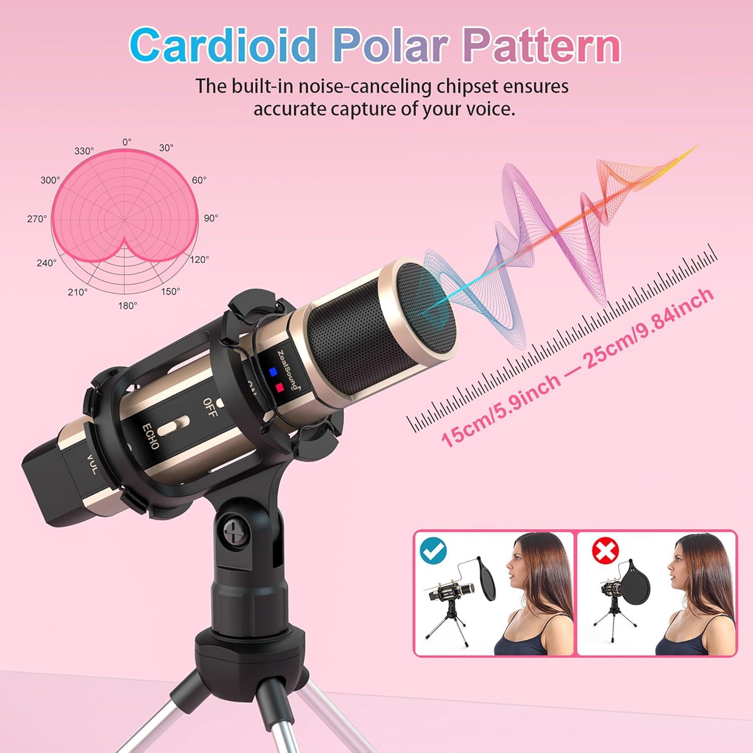 Micrófono de Condensador USB ZealSound K08-2S-FBA Negro