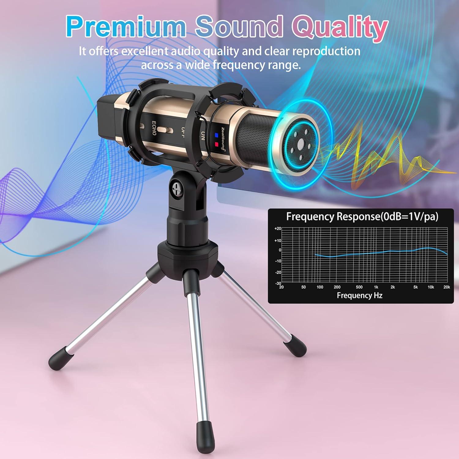 Micrófono de Condensador USB ZealSound K08-2S-FBA Negro