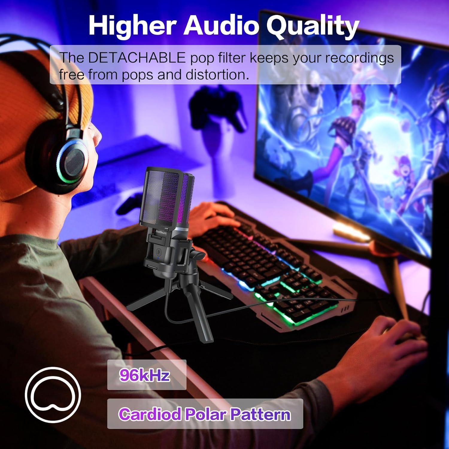 Micrófono de Condensador USB ZealSound K08-2S-FBA Negro