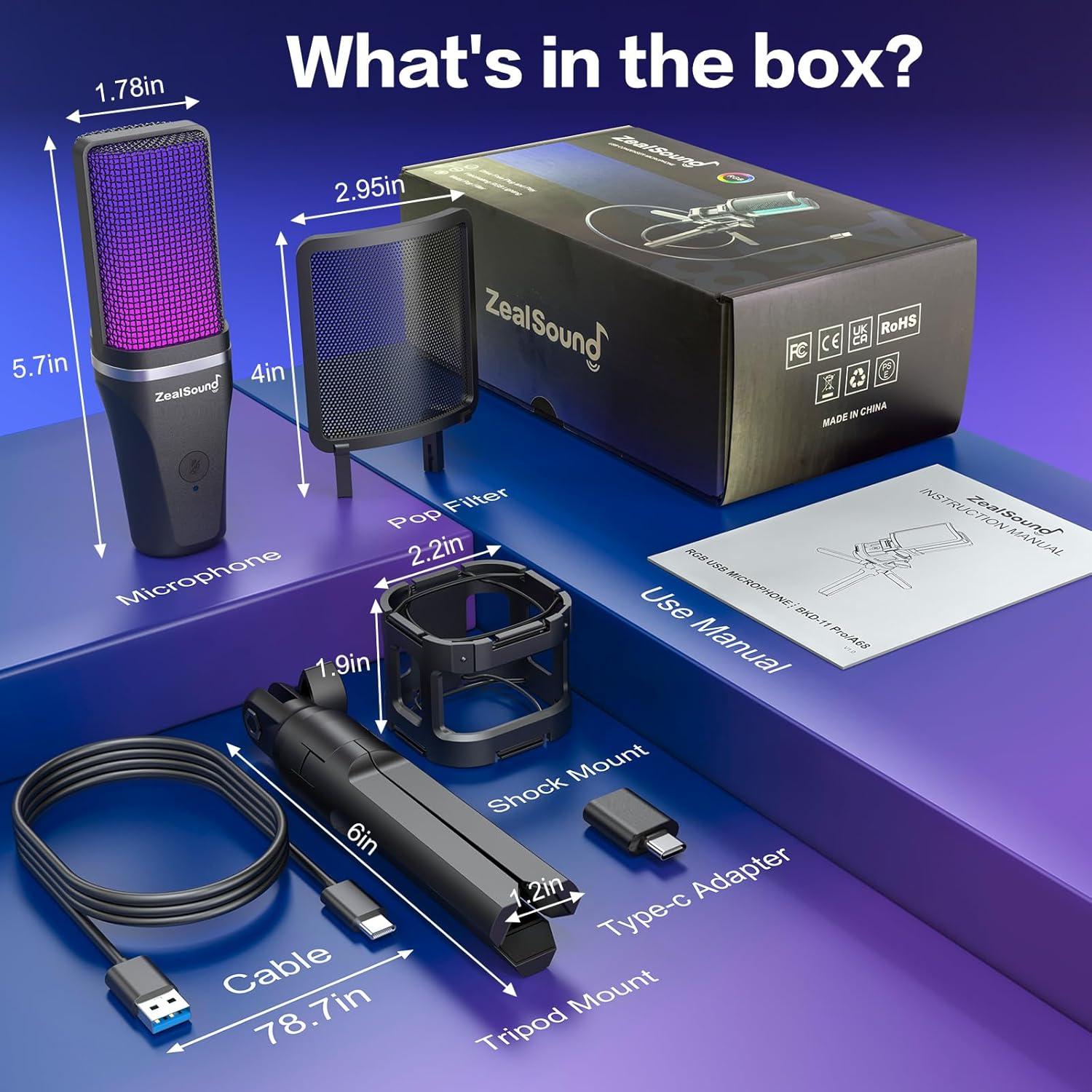 Micrófono de Condensador USB ZealSound K08-2S-FBA Negro