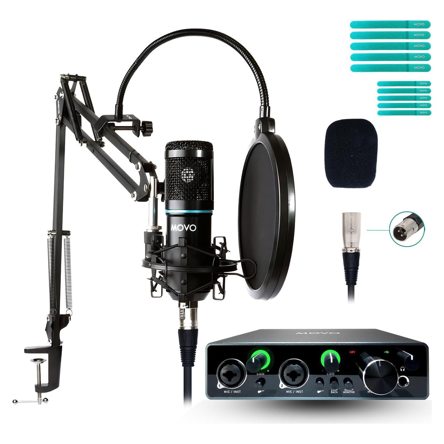 Kit de Micrófono Condensador Movo MDX-1 con Soporte y Accesorios