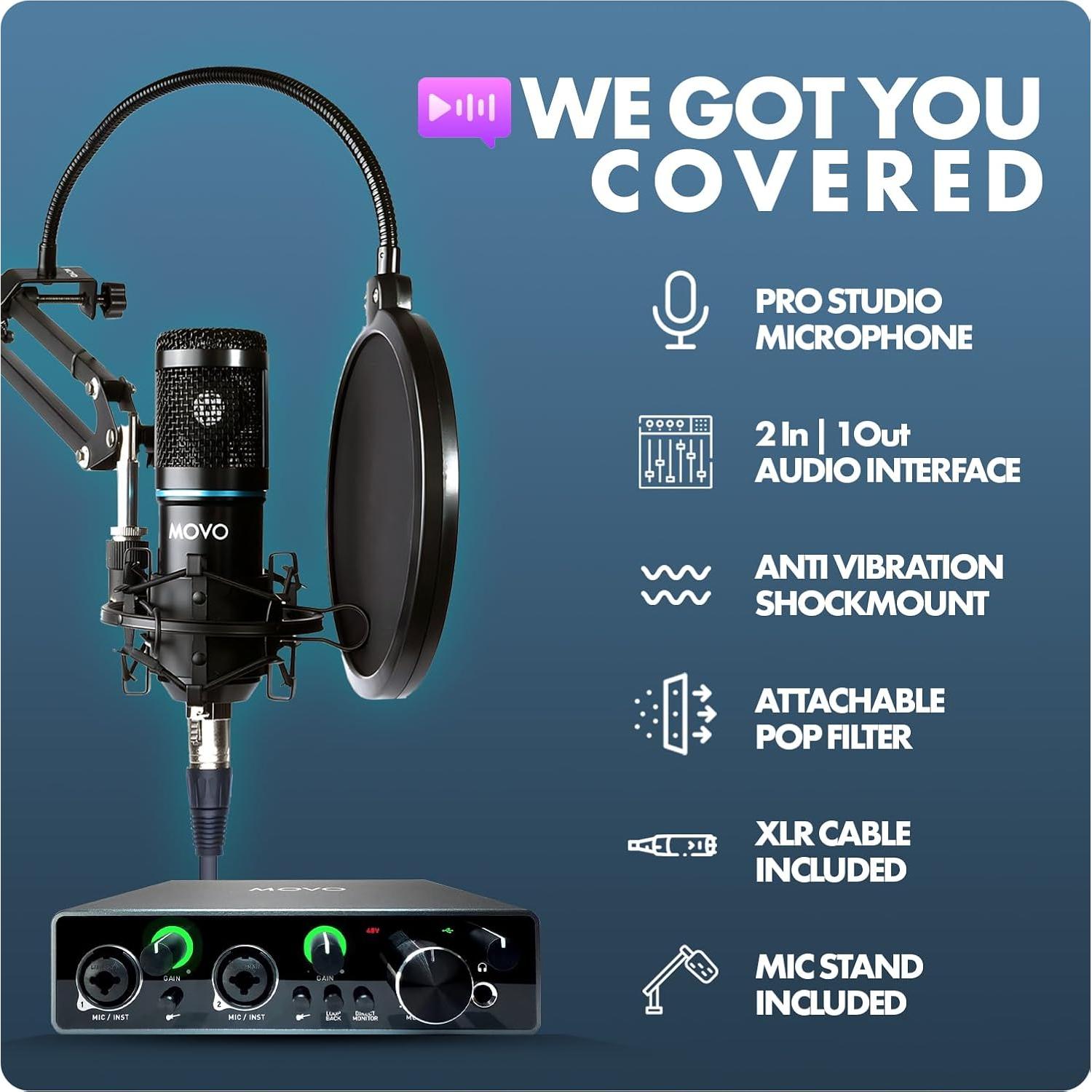 Kit de Micrófono Condensador Movo MDX-1 con Soporte y Accesorios