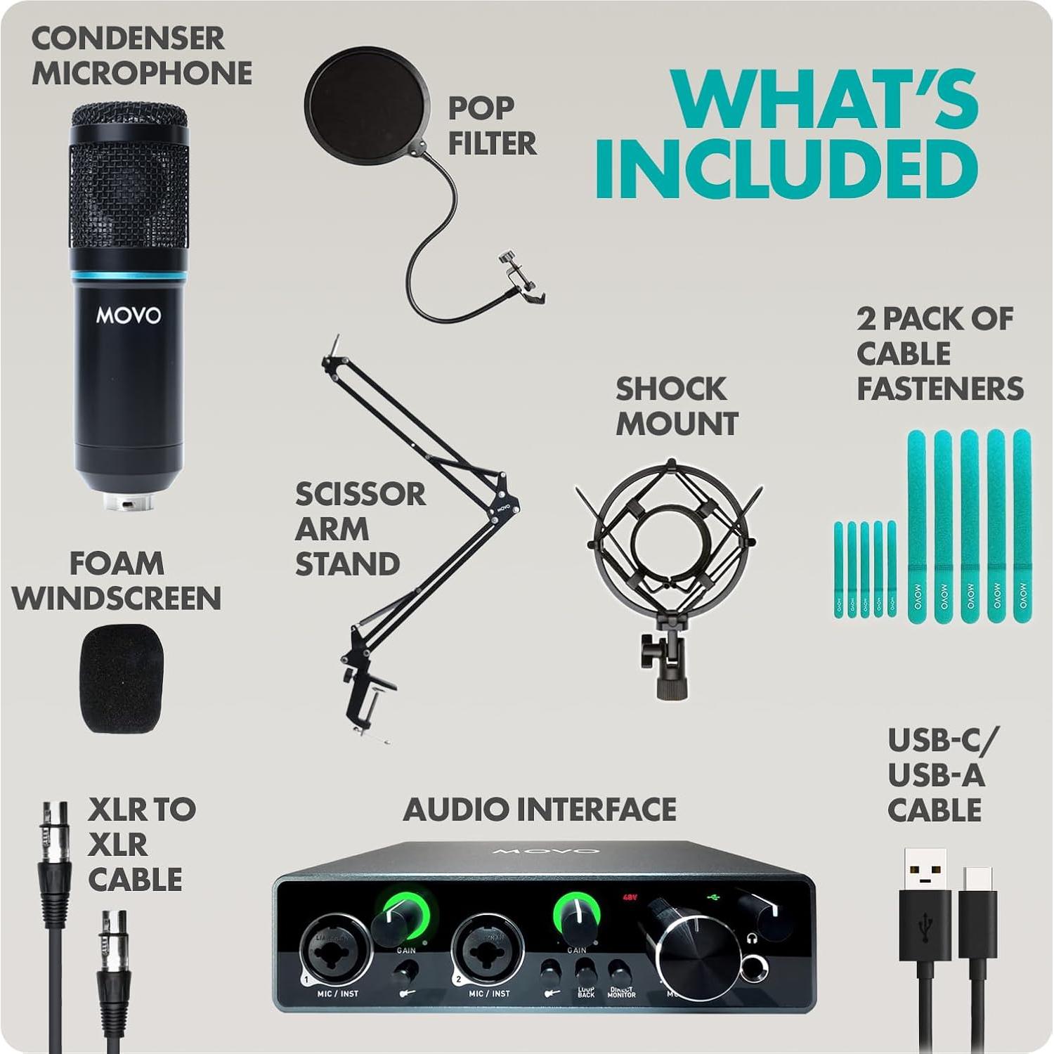 Kit de Micrófono Condensador Movo MDX-1 con Soporte y Accesorios