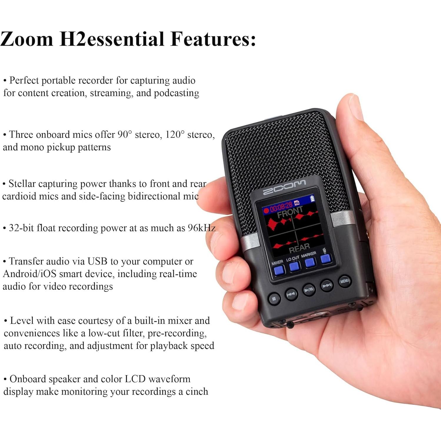 Grabadora de Mano Zoom H2essential 32-Bit Float + Micrófono Lavalier