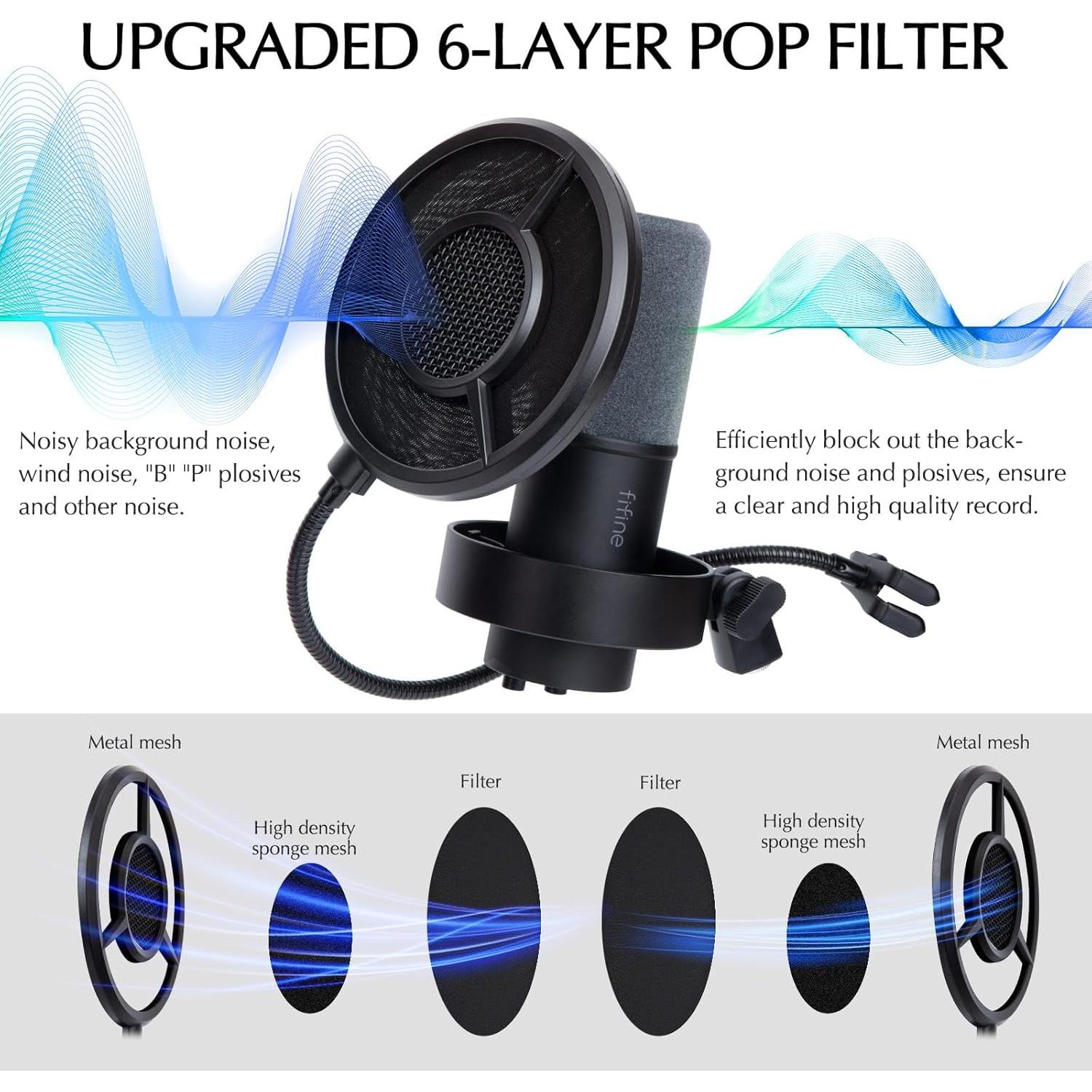 Filtro Pop SUNMON K688 para Micrófono Fifine - 6 Capas