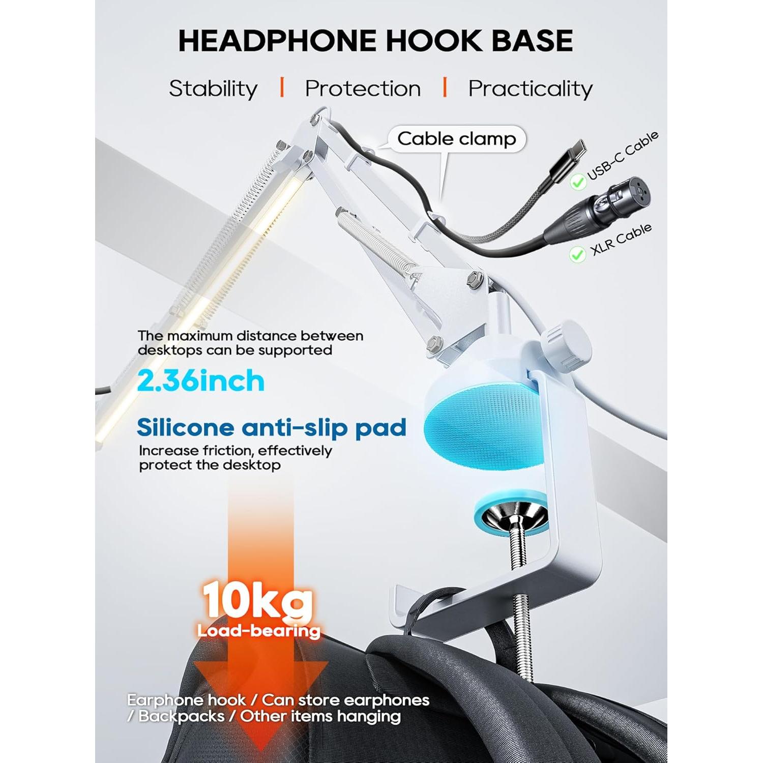 Brazo de Micrófono Plegable con Luz - M06 Blanco 1.02 kg