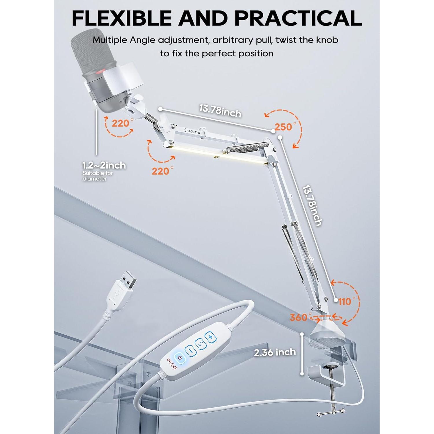 Brazo de Micrófono Plegable con Luz - M06 Blanco 1.02 kg
