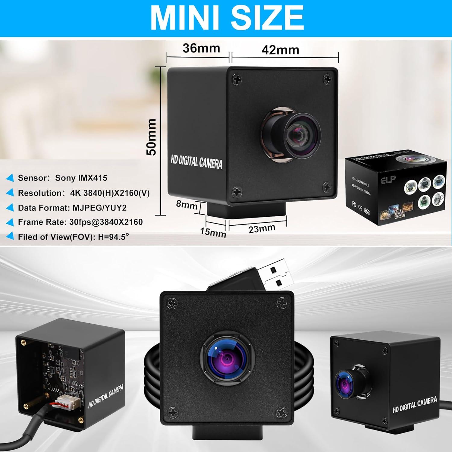 Cámara USB 4K ELP IMX415 con micrófono y lente 100°