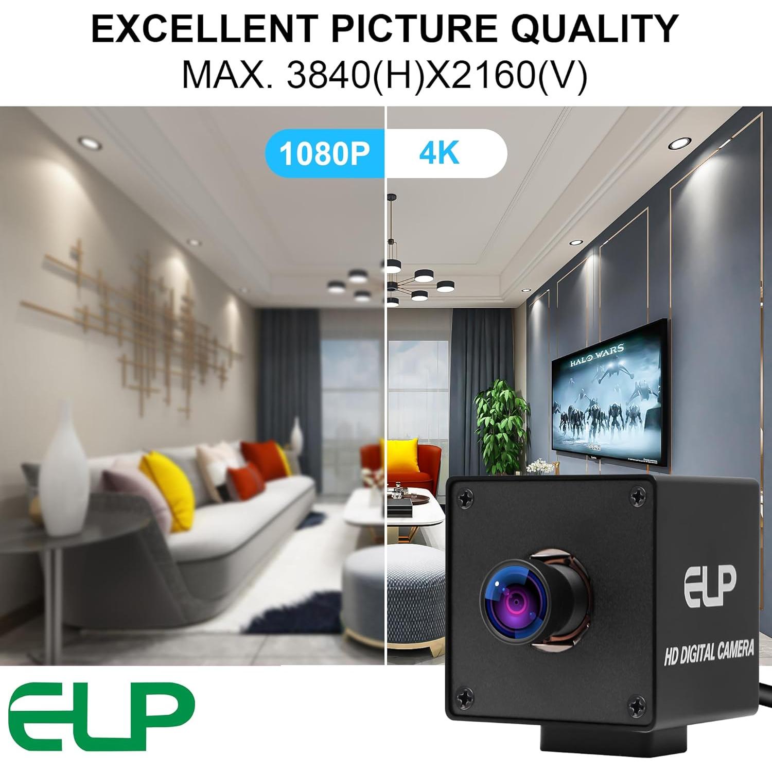 Cámara USB 4K ELP IMX415 con micrófono y lente 100°