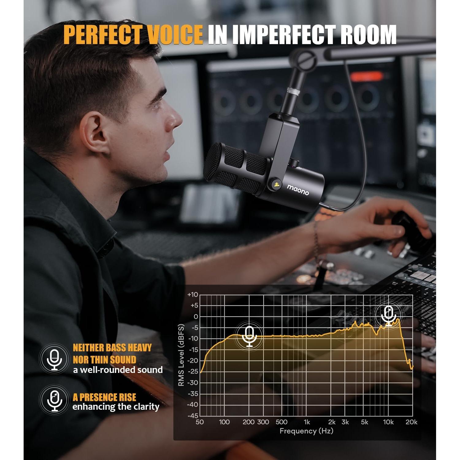 Micrófono Dinámico MAONO PD400X USB/XLR para Podcast y Streaming