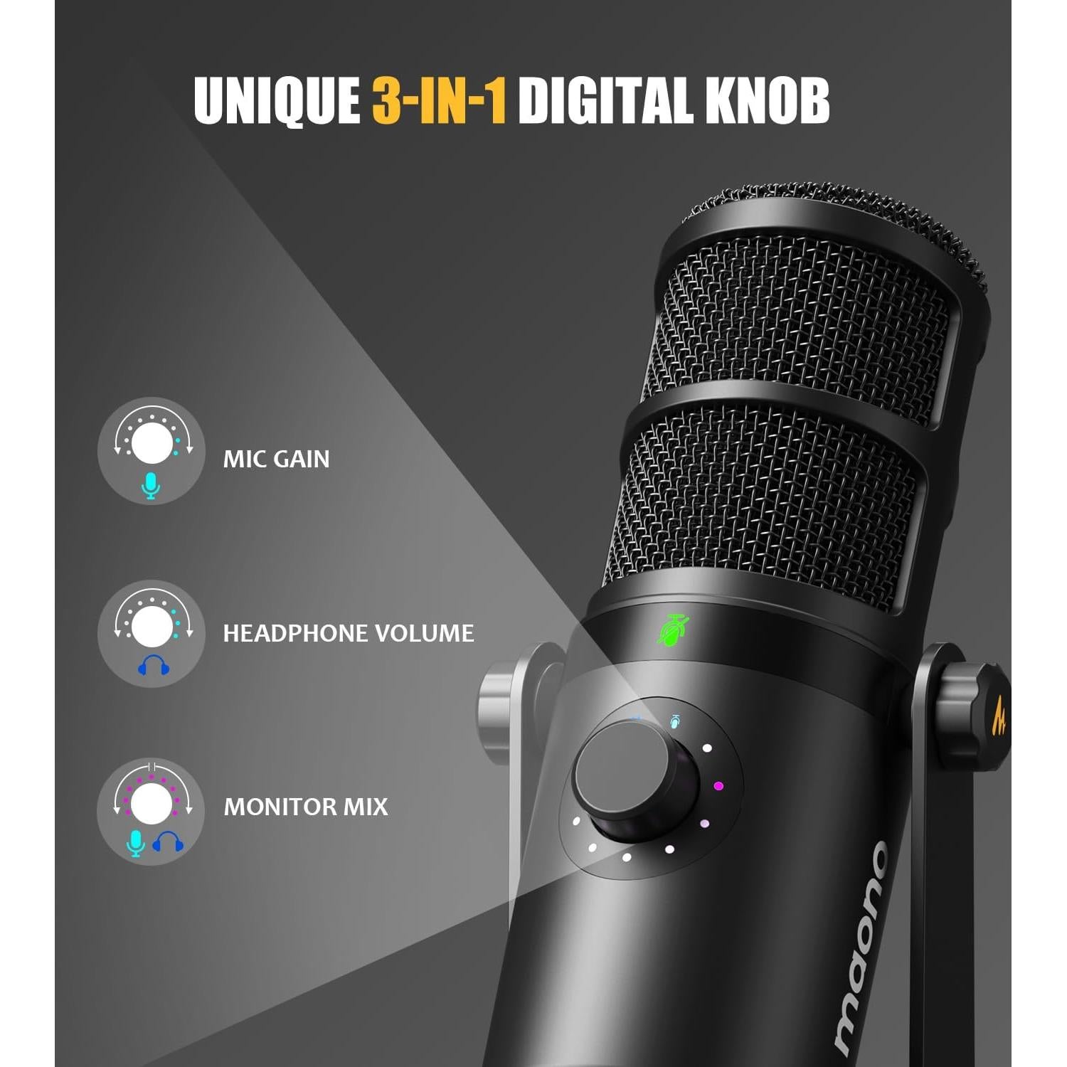 Micrófono Dinámico MAONO PD400X USB/XLR para Podcast y Streaming
