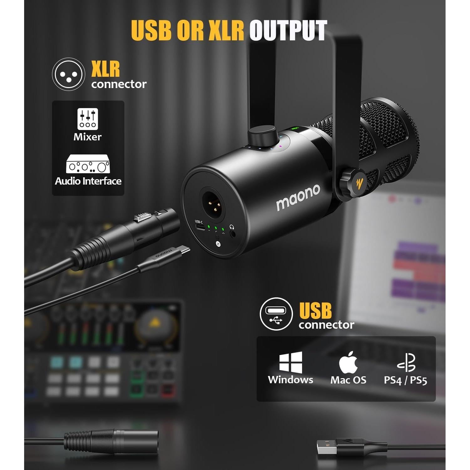 Micrófono Dinámico MAONO PD400X USB/XLR para Podcast y Streaming
