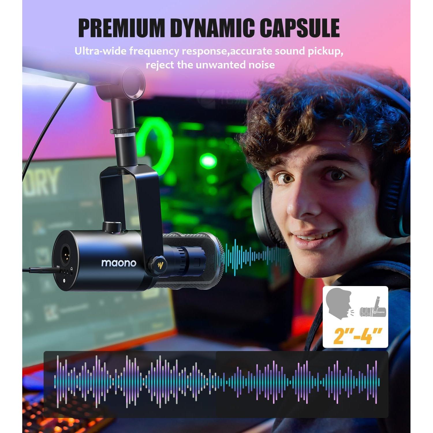 Micrófono Dinámico MAONO PD400X USB/XLR para Podcast y Streaming