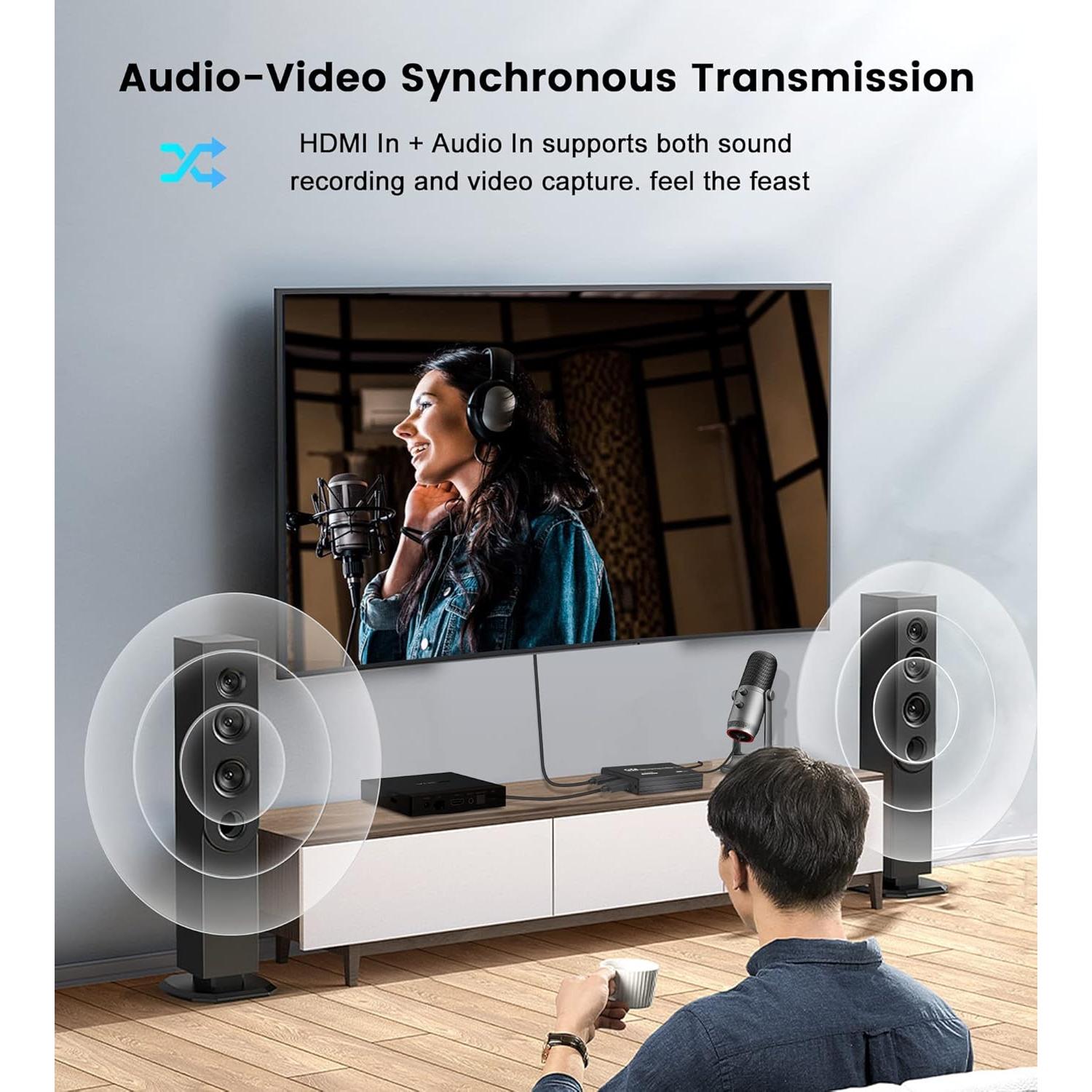 avedio links Capture Card for Streaming and Record in 4K, HDMI to USB 3.0 Game Capture Device, Video Capture Card with Microphone 4K HDMI Loop-Out for Nintendo Switch/PS5/4/OBS/Camera/PC