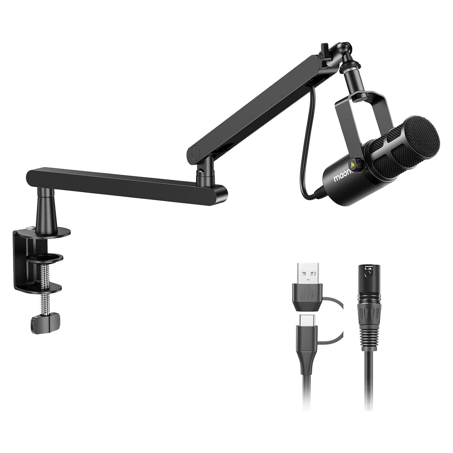 Micrófono Dinámico MAONO PD400X con Brazo BA92 para Podcast