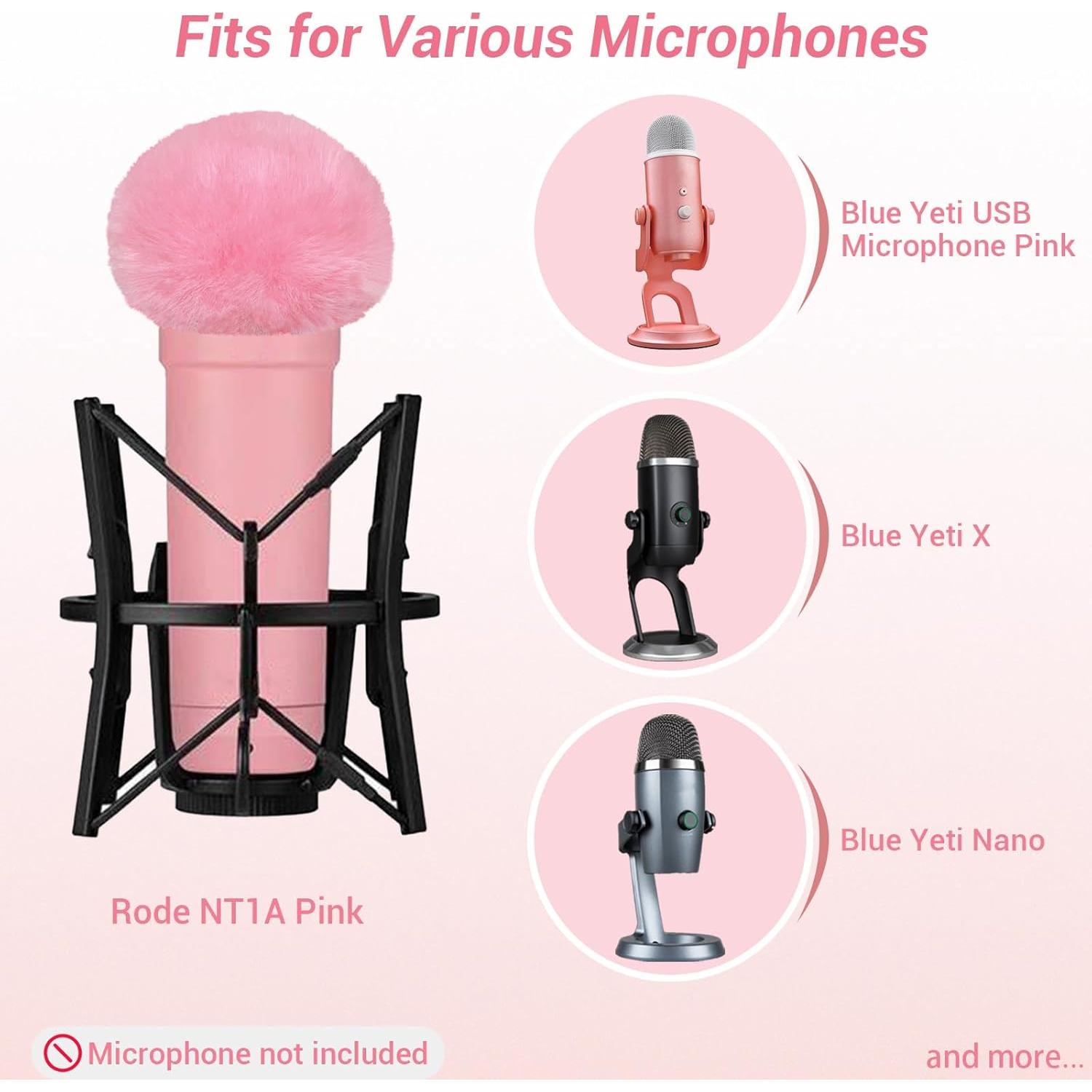 Cubierta Furry Rosa Cubilux para Micrófono USB Blue Yeti y Rode NT1