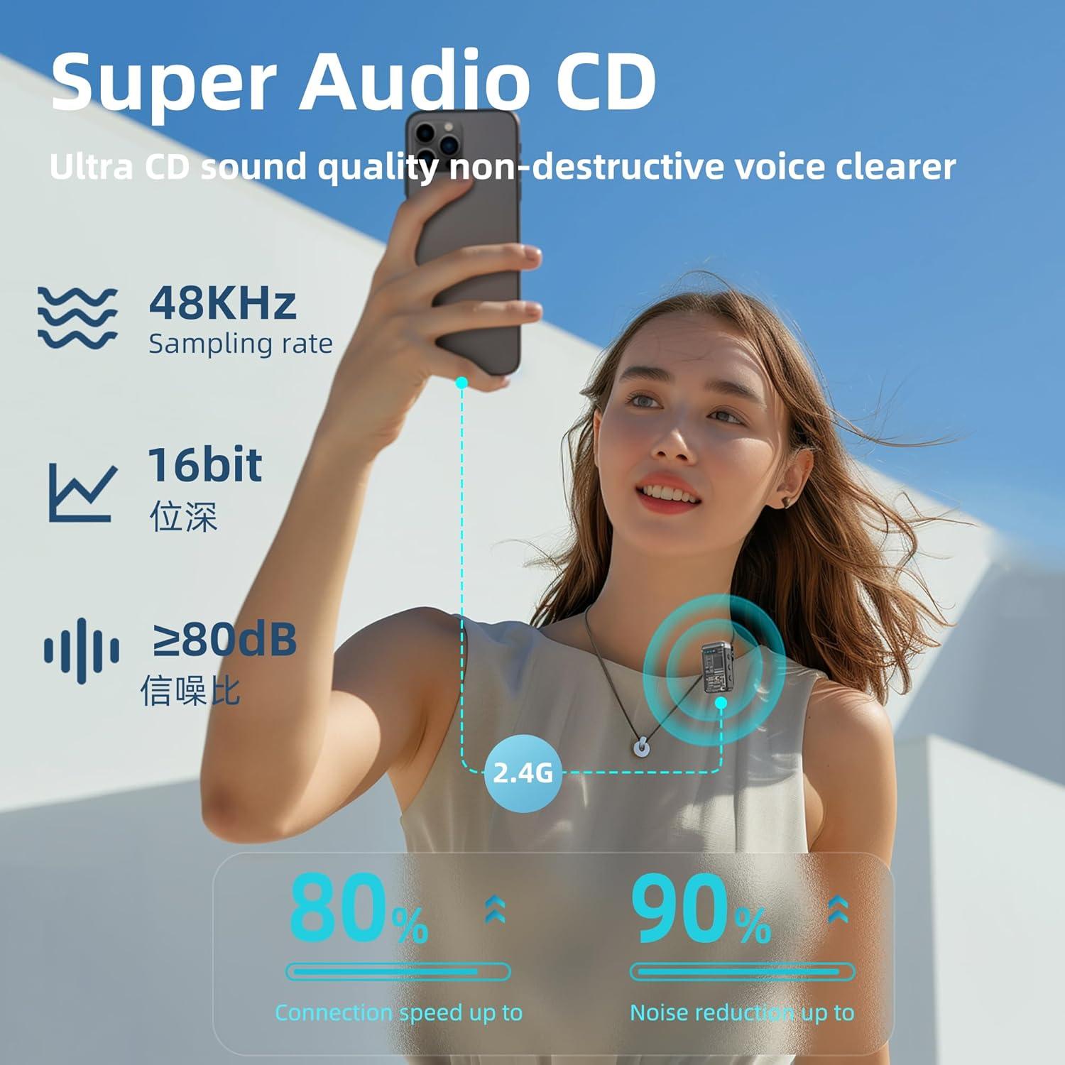 Micrófono Lavalier Inalámbrico RESOCASIN 2TX+1RX con Estuche