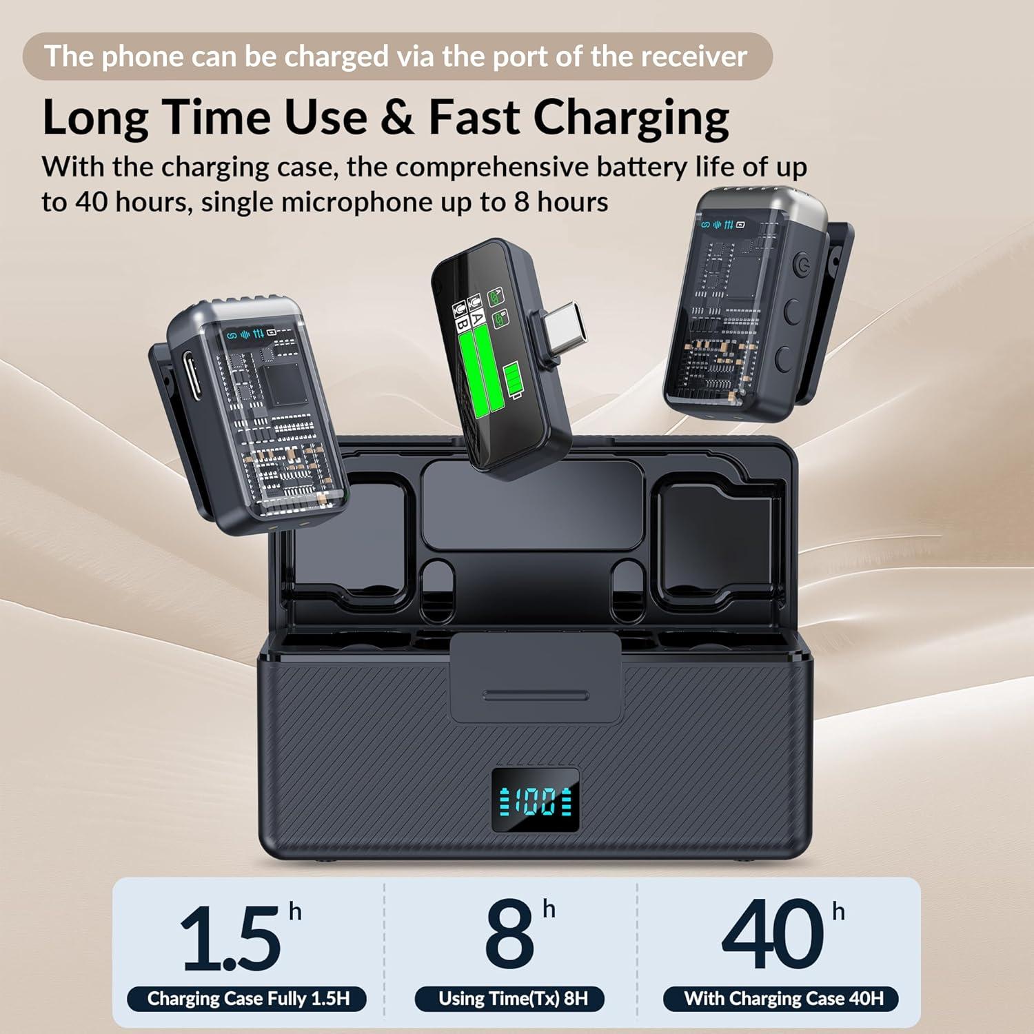 Micrófono Lavalier Inalámbrico RESOCASIN 2TX+1RX con Estuche