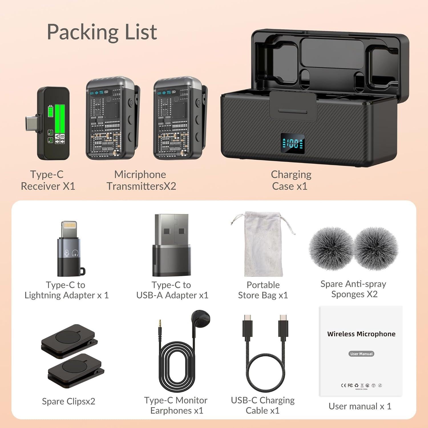 Micrófono Lavalier Inalámbrico RESOCASIN 2TX+1RX con Estuche