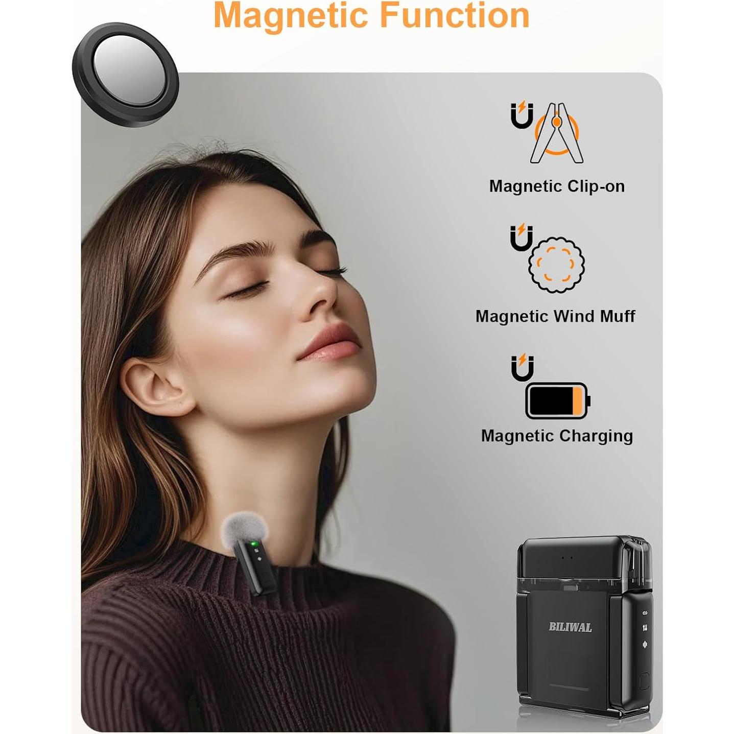 Micrófono Lavalier Inalámbrico BILIWAL M18 con Estuche Carga