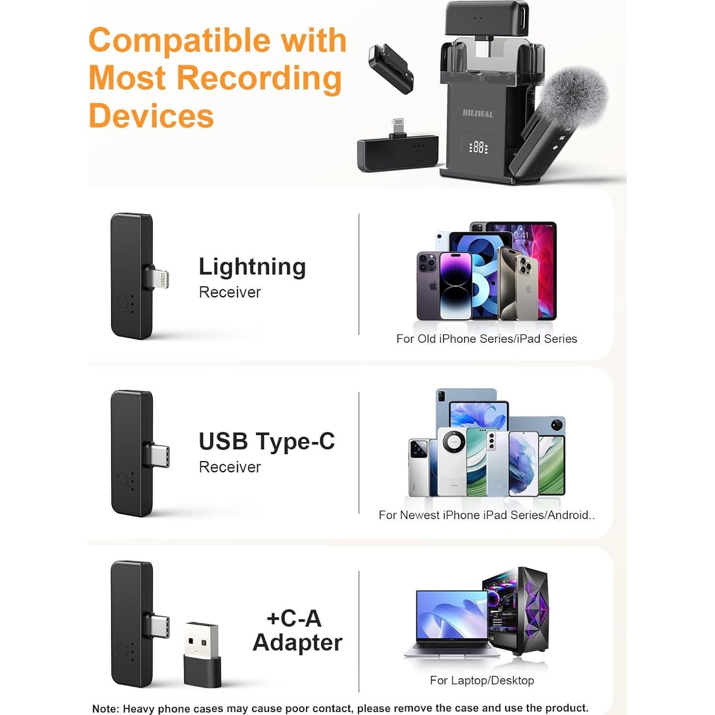 Micrófono Lavalier Inalámbrico BILIWAL M18 con Estuche Carga