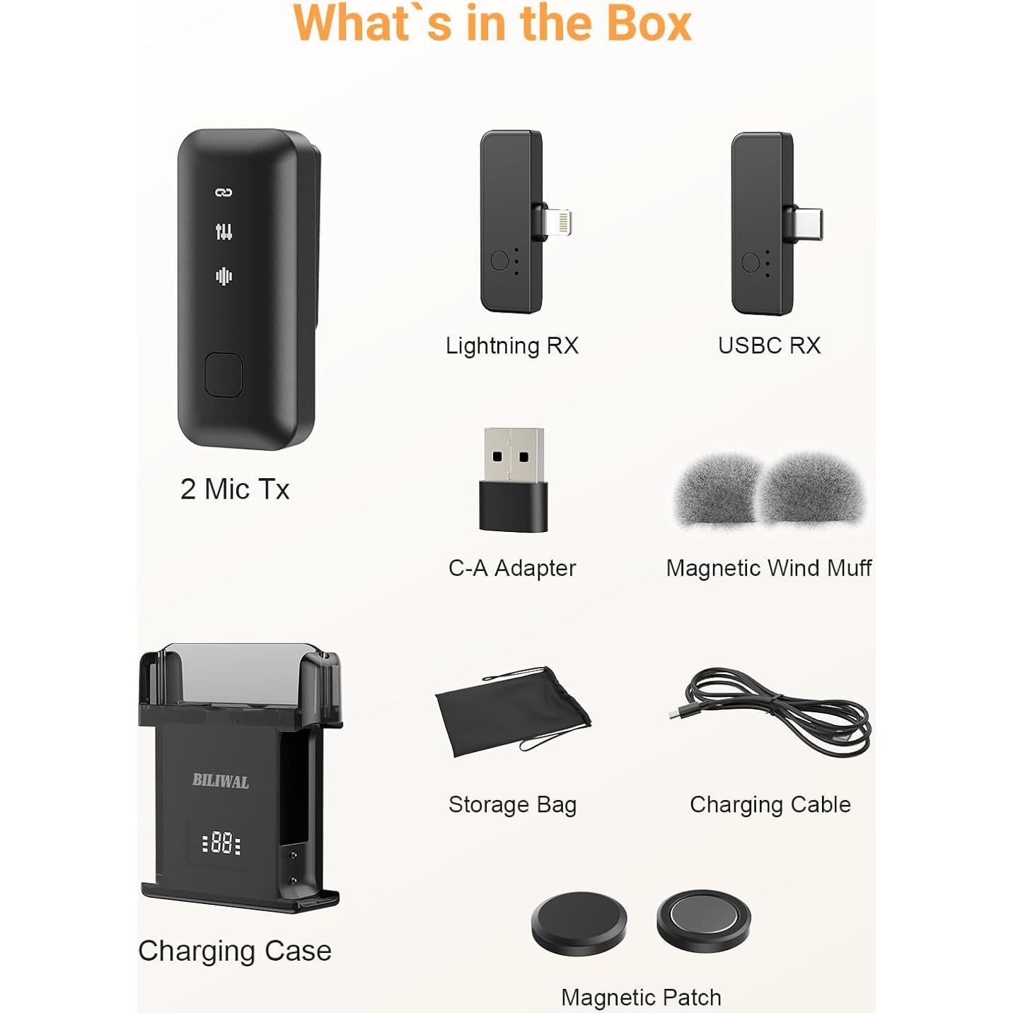 Micrófono Lavalier Inalámbrico BILIWAL M18 con Estuche Carga