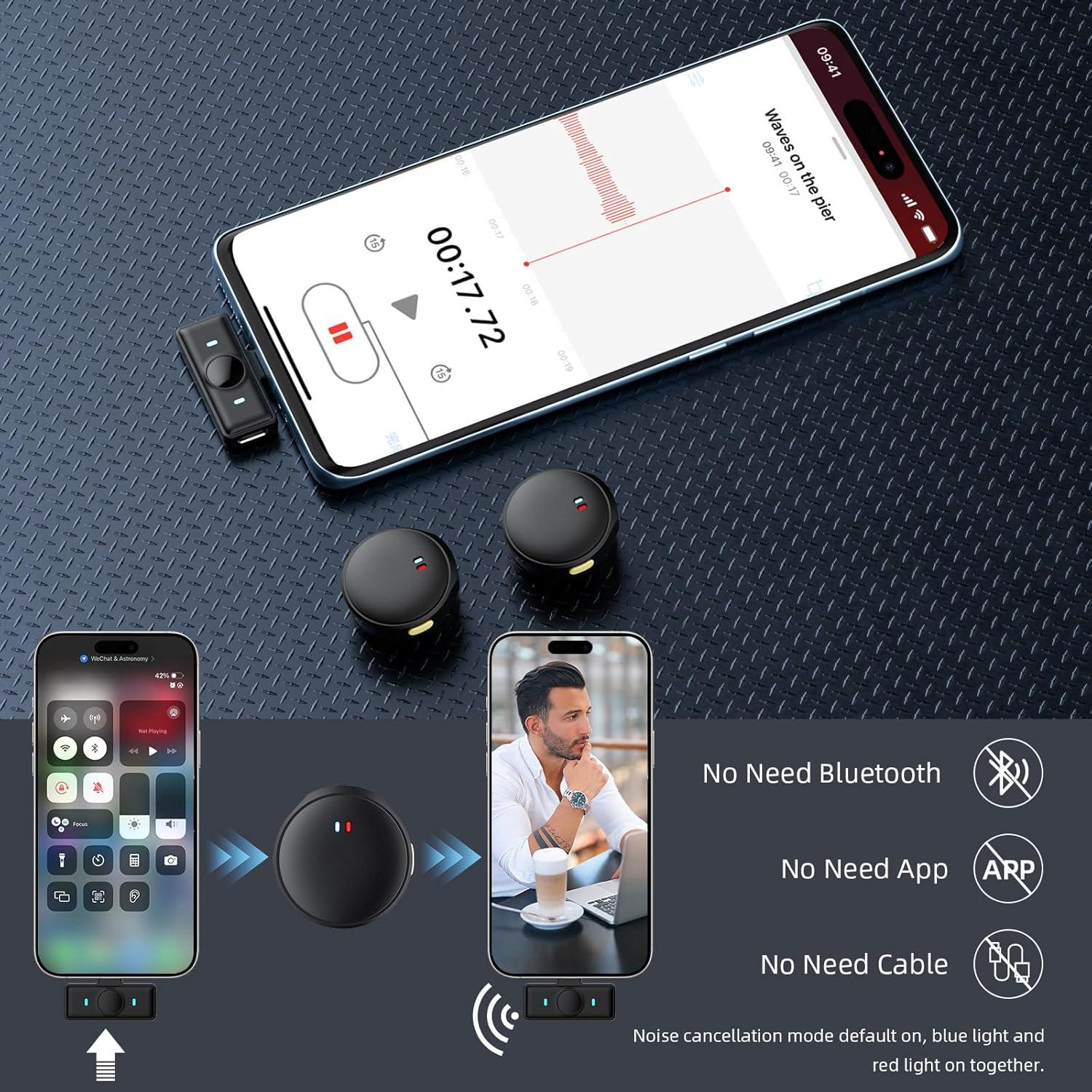 Micrófono Lavalier Inalámbrico iMangoo para iPhone 15 16, 48H