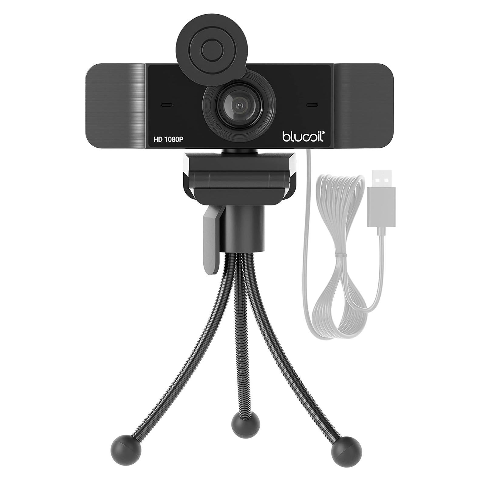 Cámara Web USB Blucoil Full HD 1080p con Micrófono y Trípode