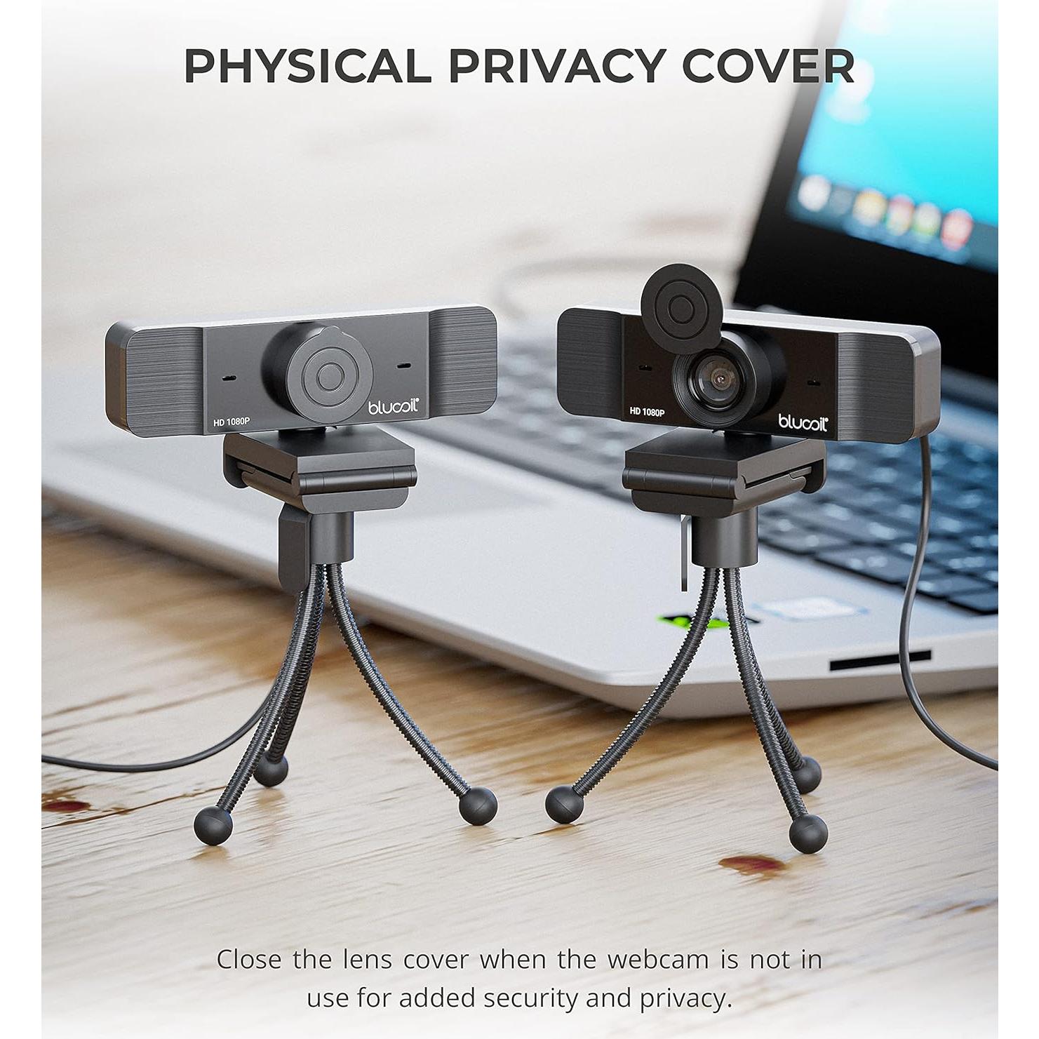 Cámara Web USB Blucoil Full HD 1080p con Micrófono y Trípode