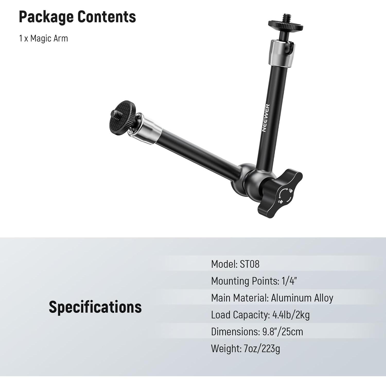 Brazo Mágico Ajustable NEEWER 25cm para Luz y Micrófono