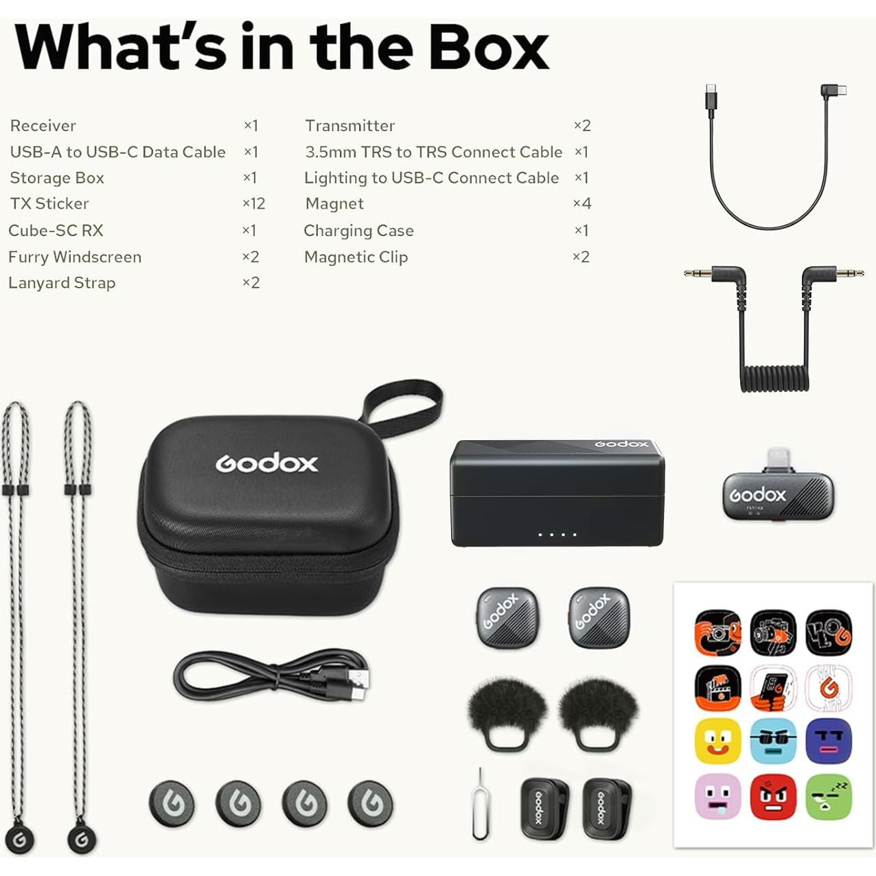 Micrófono Lavalier Inalámbrico Godox Cube-C Kit2 300m 48KHz