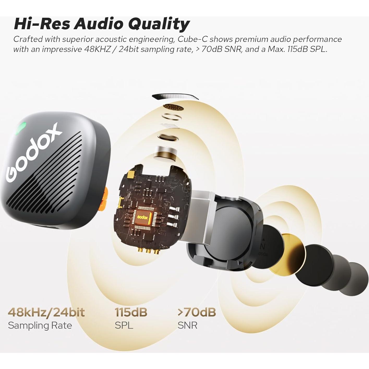 Micrófono Lavalier Inalámbrico Godox Cube-C Kit2 300m 48KHz