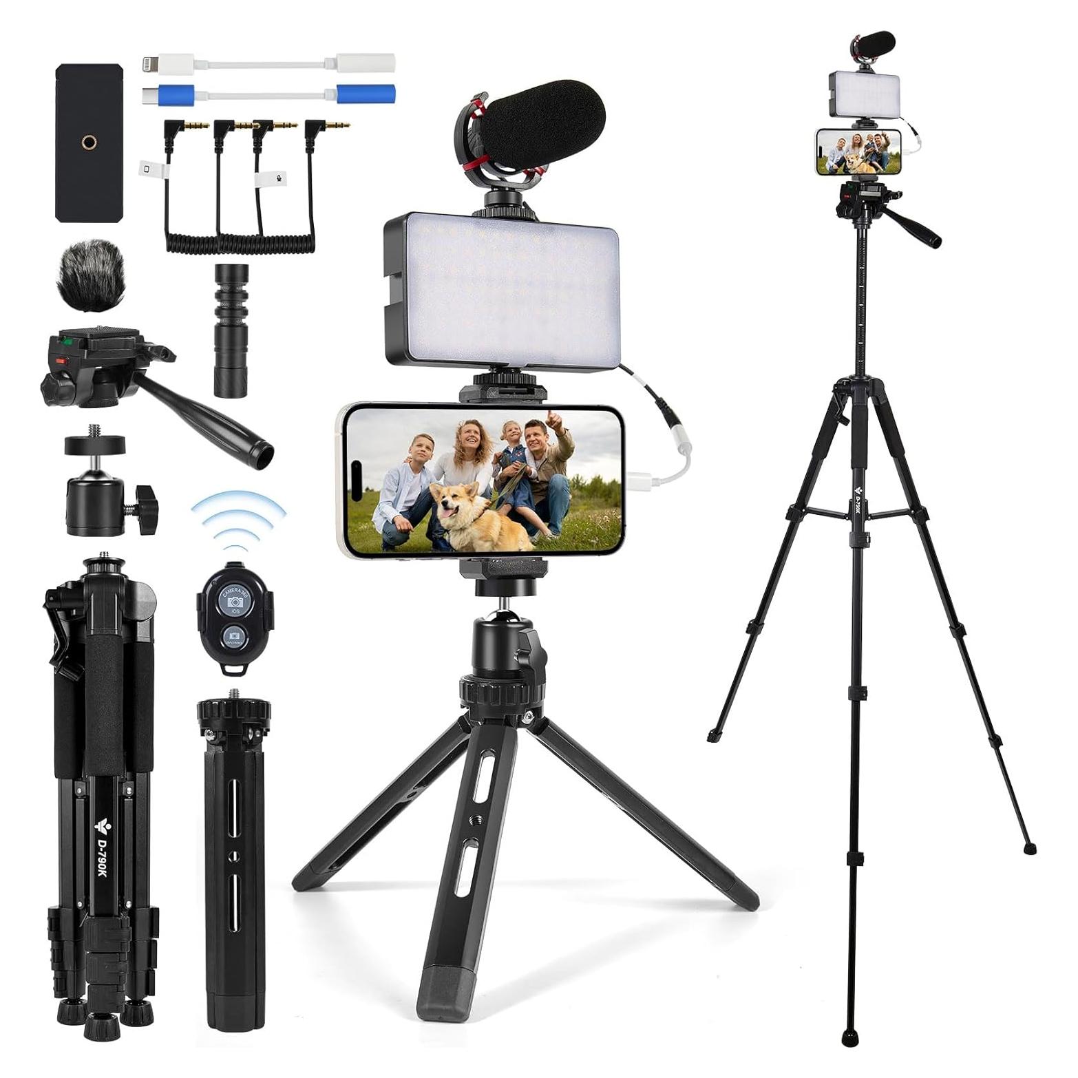 Kit de Vlogging Kalofaye con Trípode, Luz LED y Micrófono