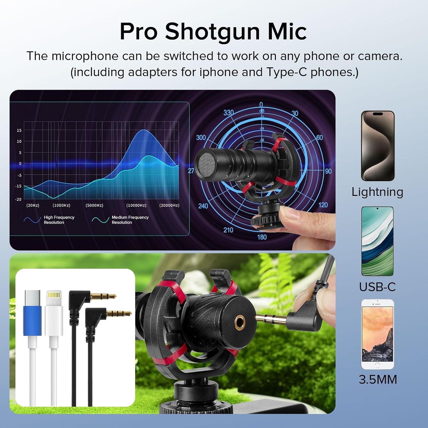 Kit de Vlogging Kalofaye con Trípode, Luz LED y Micrófono