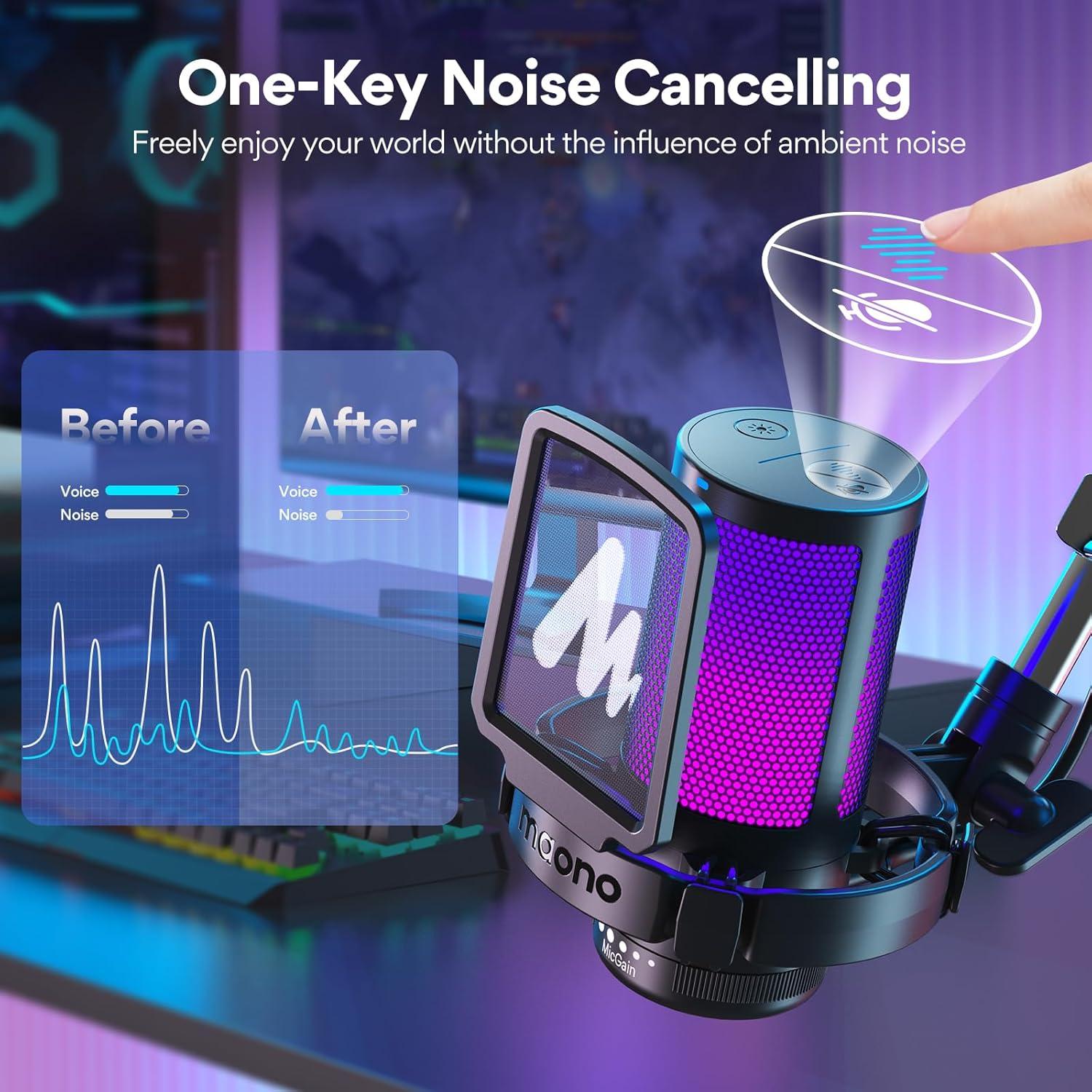 MAONO Gaming USB Microphone with Noise Cancellation, Streaming mic for PC Computer MAC PS4 PS5, All-in-One Kit with Mute, Monitor for Recording, Podcast, Twitch, YouTube, Discord, GamerWave DGM20S
