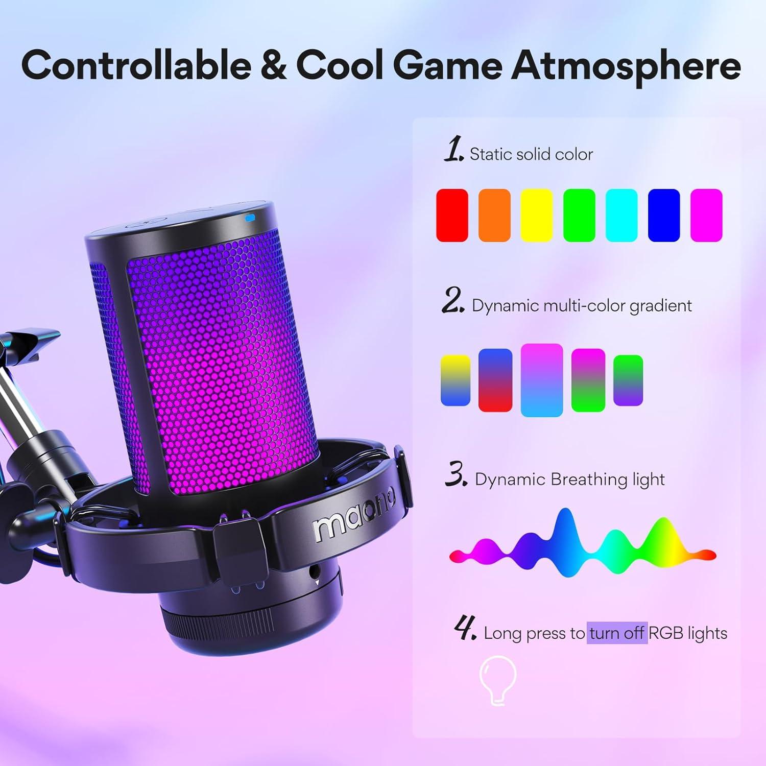 MAONO Gaming USB Microphone with Noise Cancellation, Streaming mic for PC Computer MAC PS4 PS5, All-in-One Kit with Mute, Monitor for Recording, Podcast, Twitch, YouTube, Discord, GamerWave DGM20S