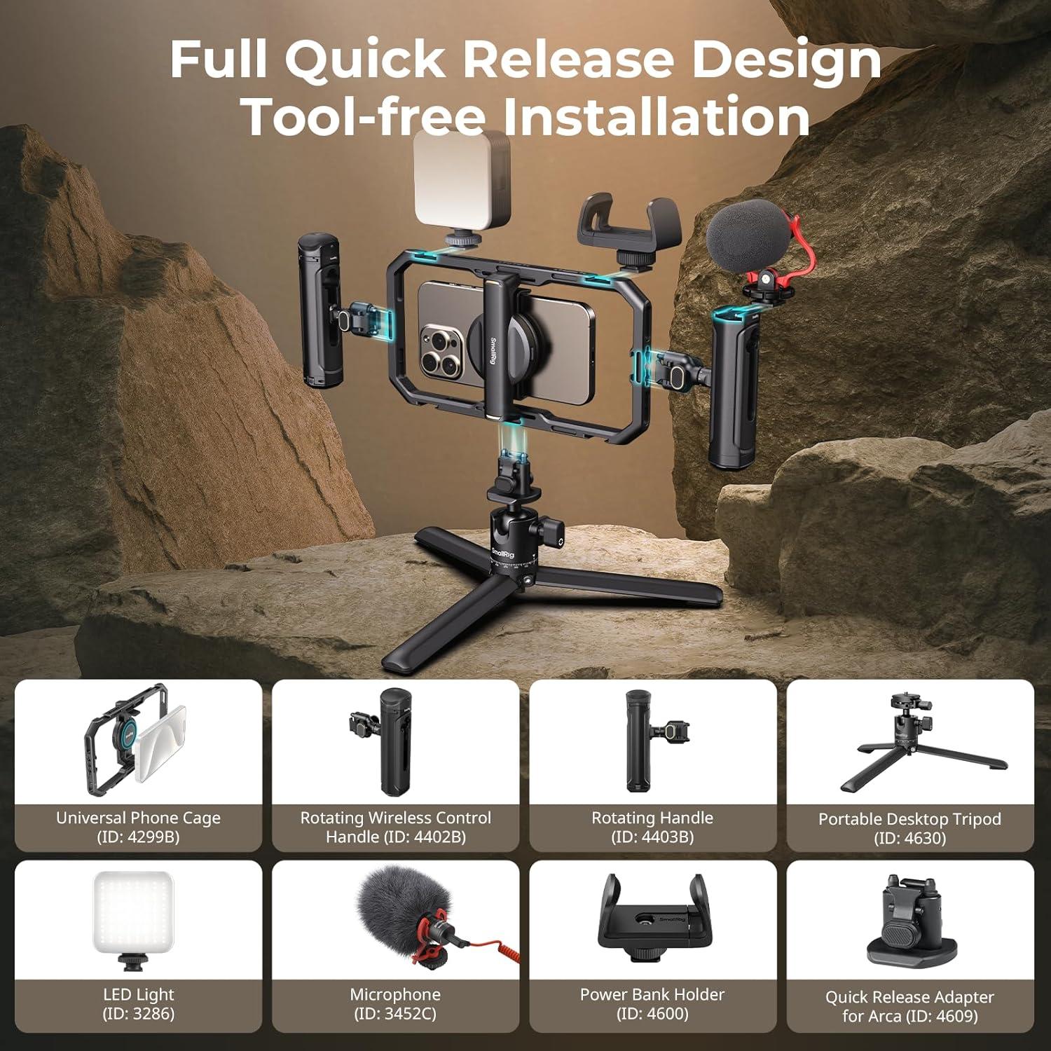 Kit Estabilizador Pro SmallRig para Teléfono con Luz LED y Micrófono