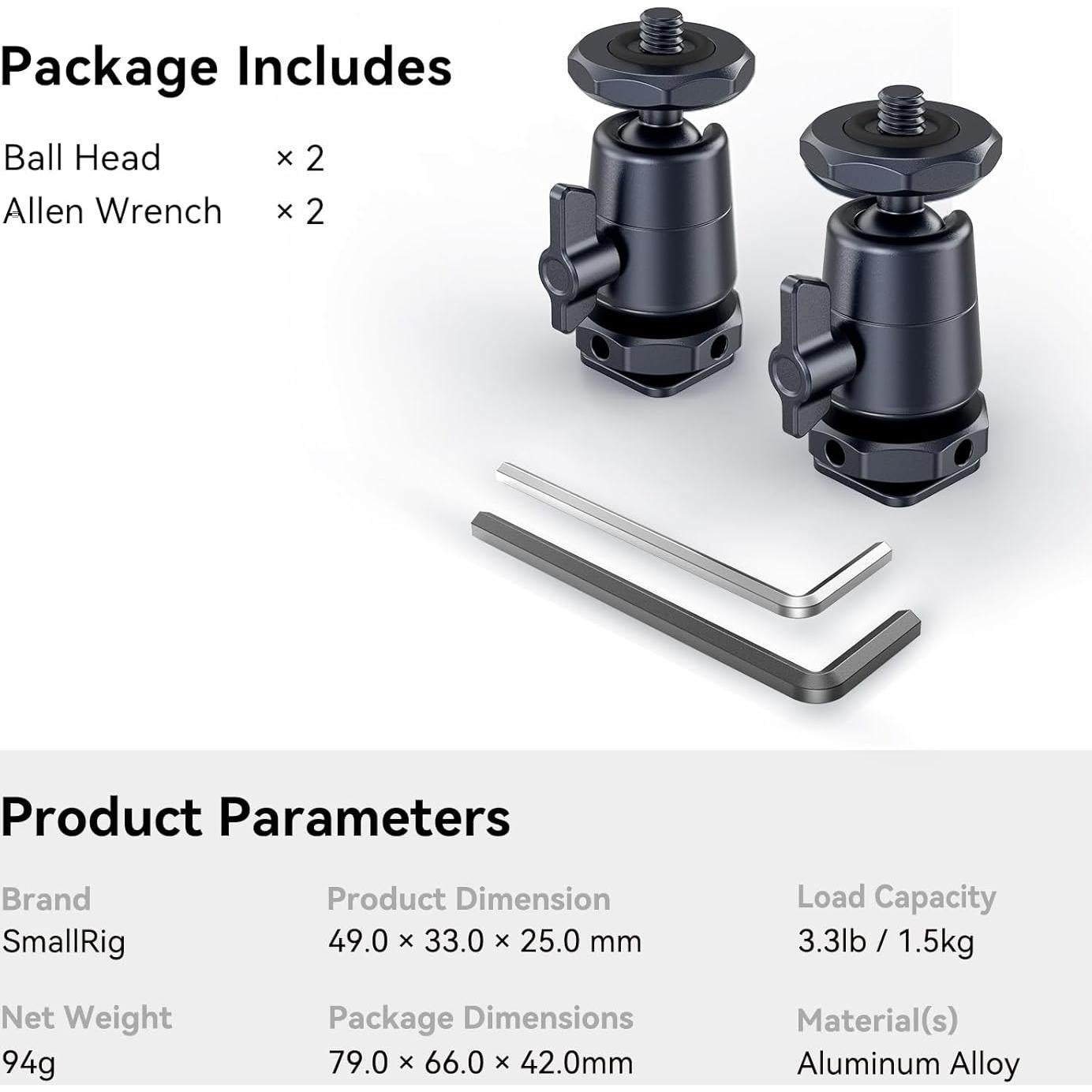 Cabezal de bola mini SmallRig 2948B para trípodes y cámaras