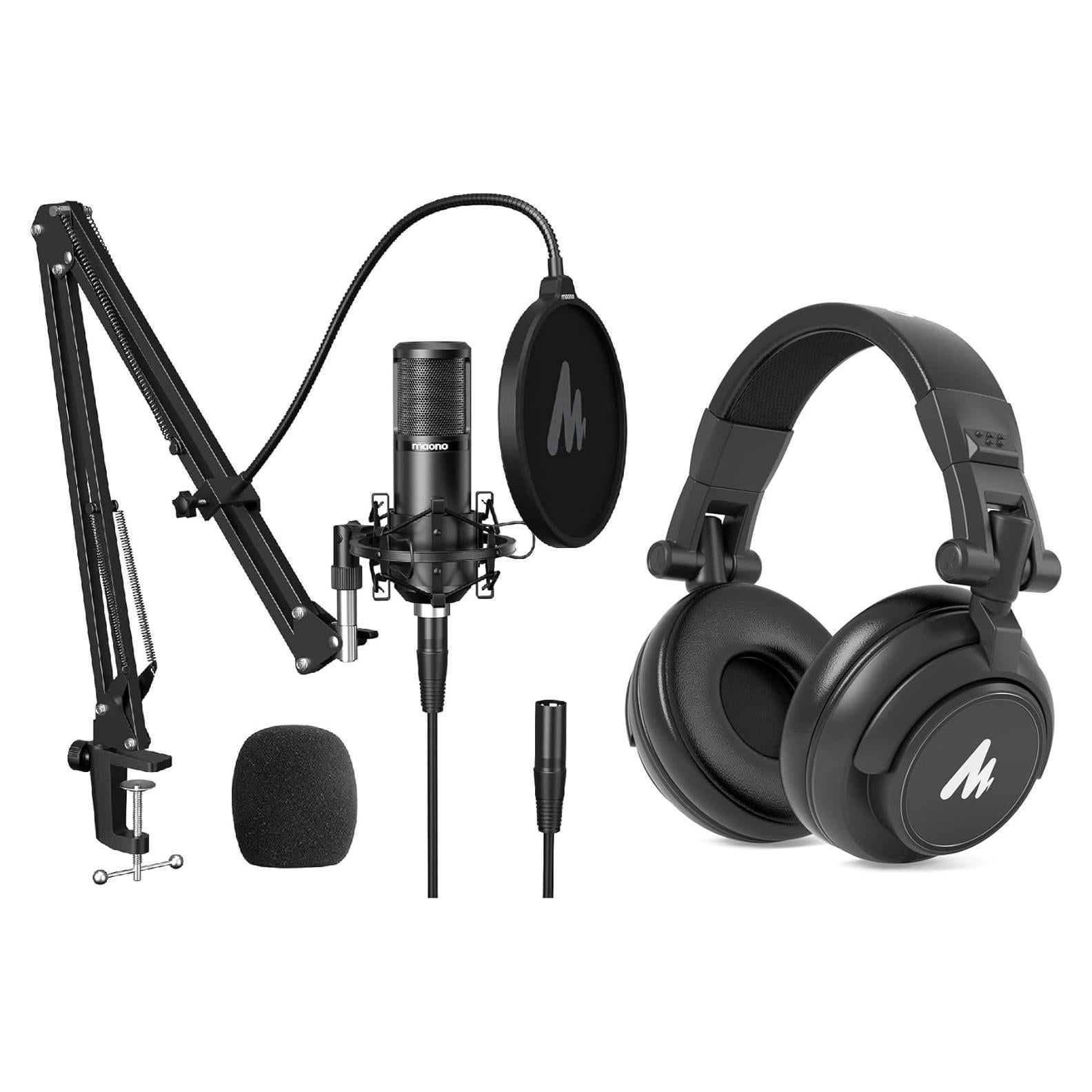 MAONO XLR Condenser Microphone, Professional Cardioid Studio Recording Mic with 50MM Drivers Studio Headphones AU-MH601for Streaming, Podcasting, Singing, Voice-Over, Vocal, Home-Studio, YouTube, Skyp