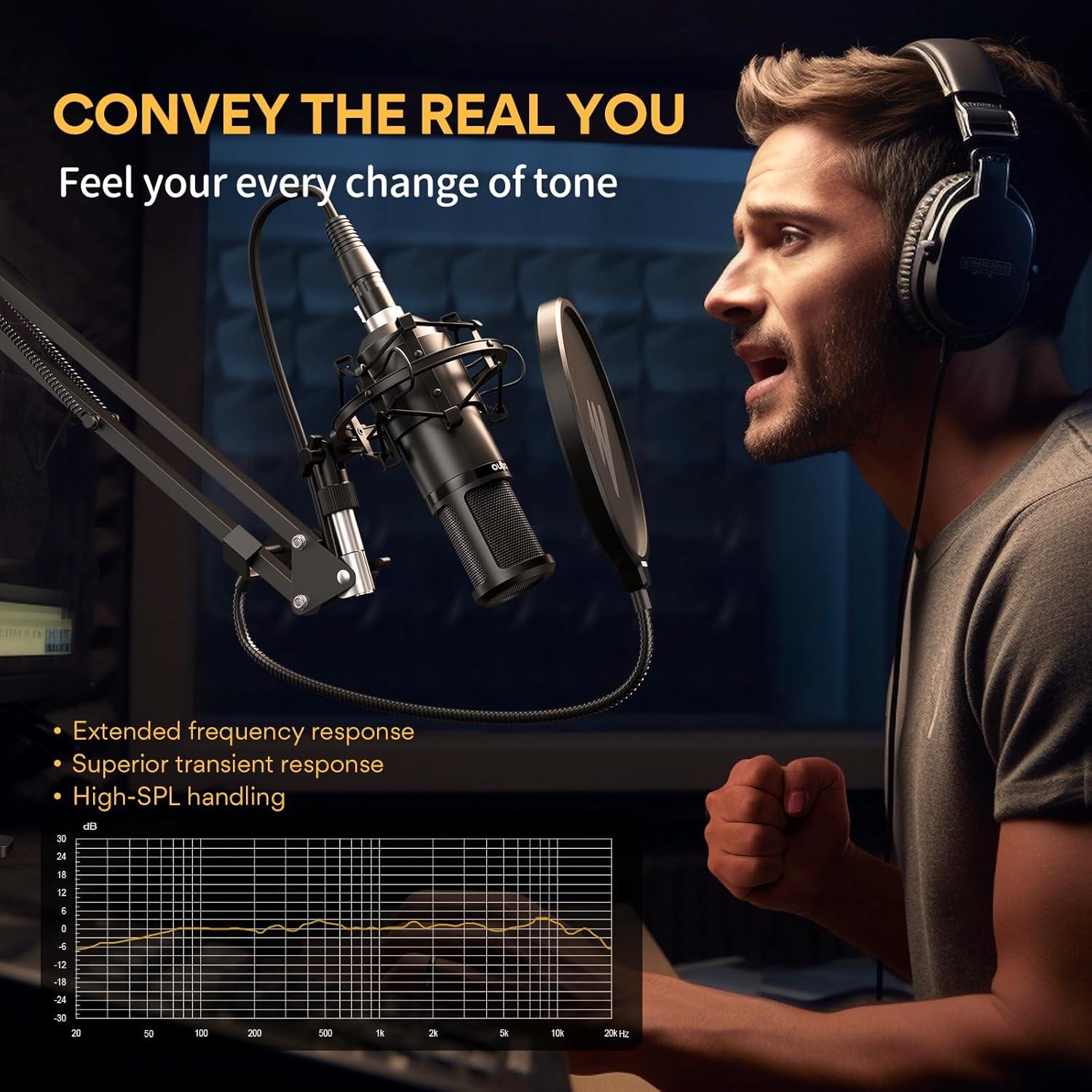 MAONO XLR Condenser Microphone, Professional Cardioid Studio Recording Mic with 50MM Drivers Studio Headphones AU-MH601for Streaming, Podcasting, Singing, Voice-Over, Vocal, Home-Studio, YouTube, Skyp