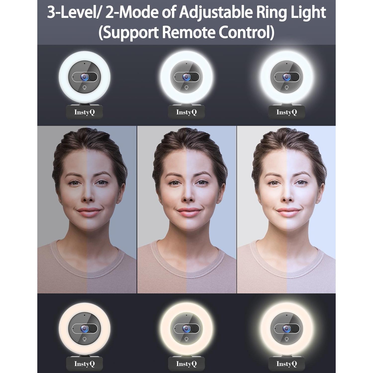 Cámara Web 4K InstyQ con Luz y Control Remoto, 90°