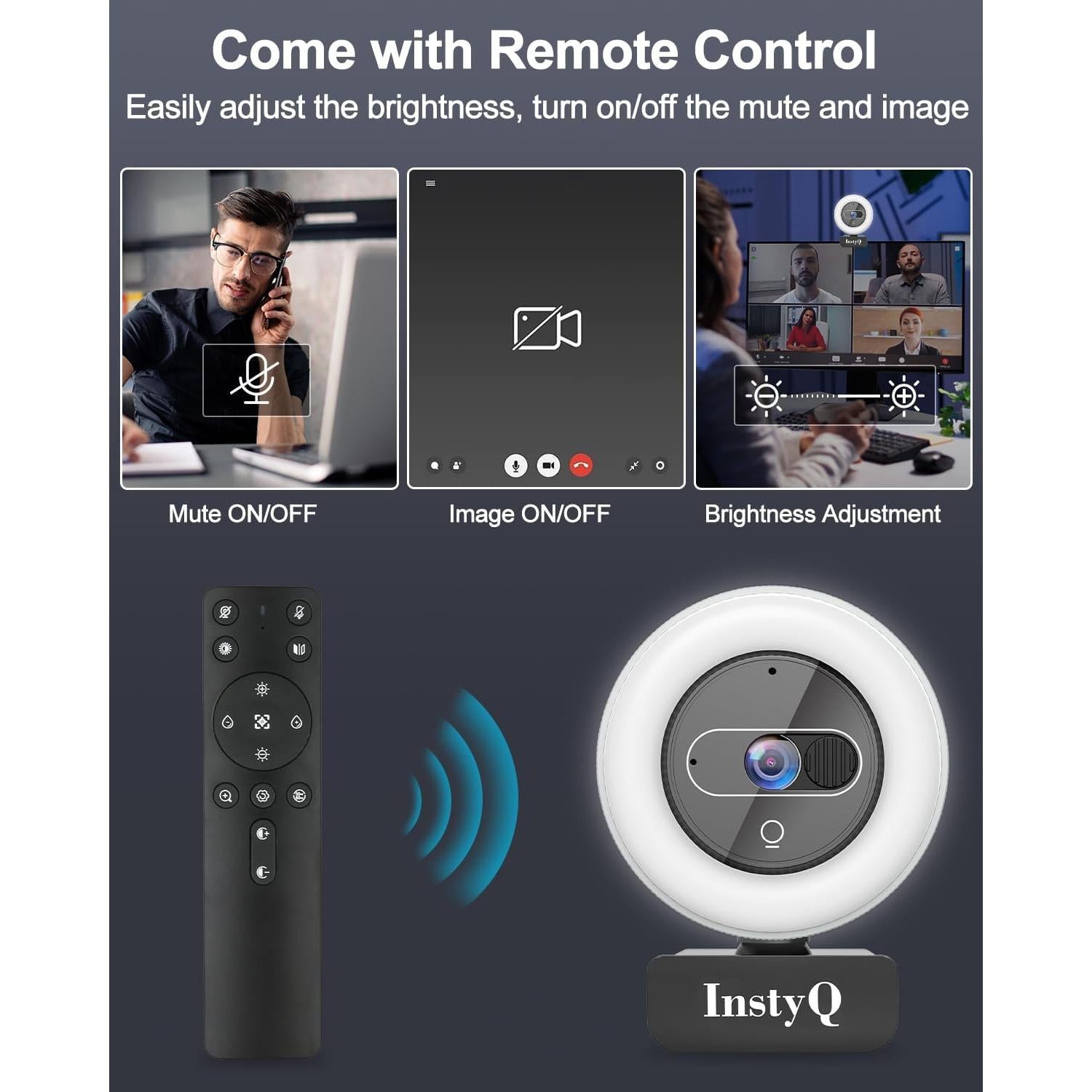 Cámara Web 4K InstyQ con Luz y Control Remoto, 90°