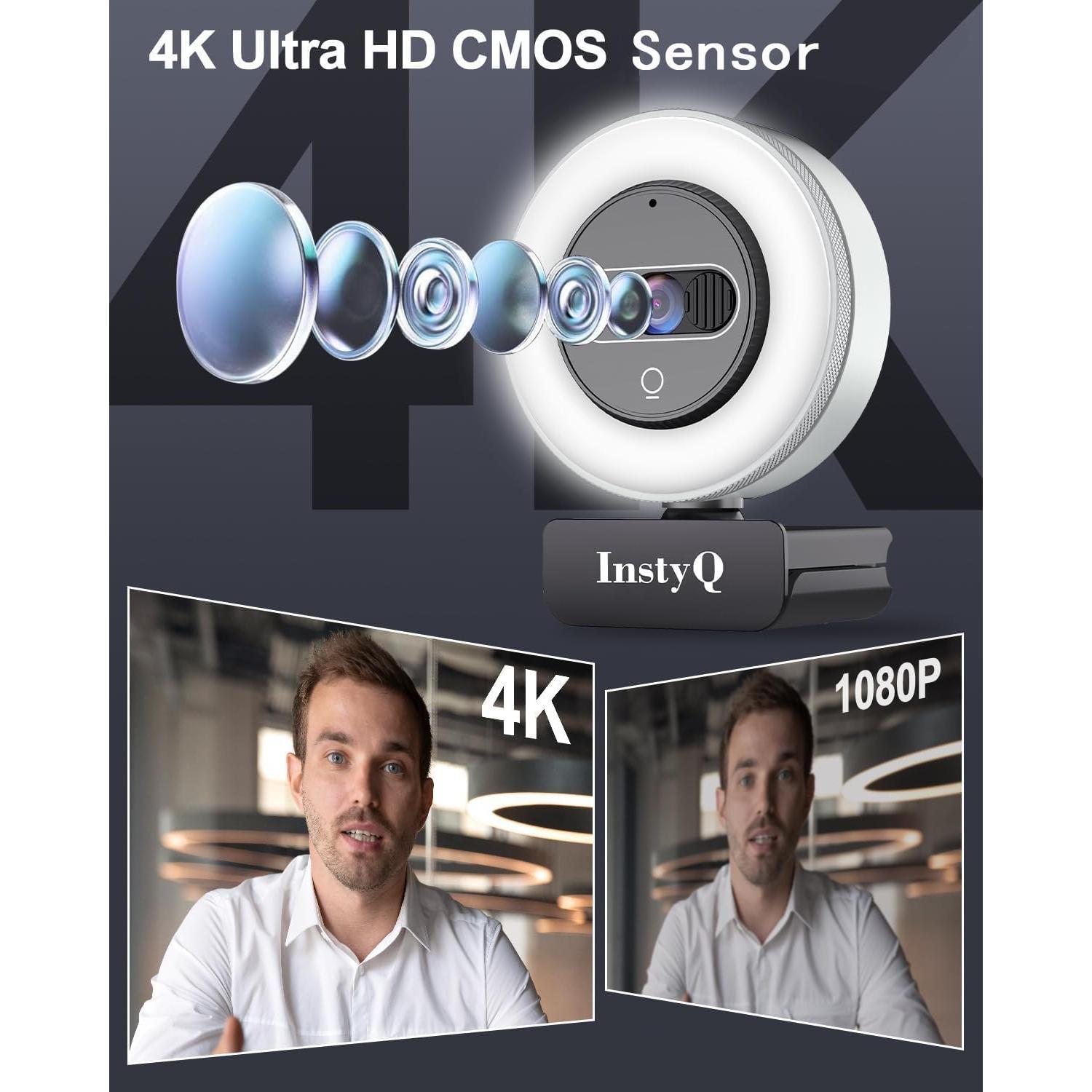 Cámara Web 4K InstyQ con Luz y Control Remoto, 90°