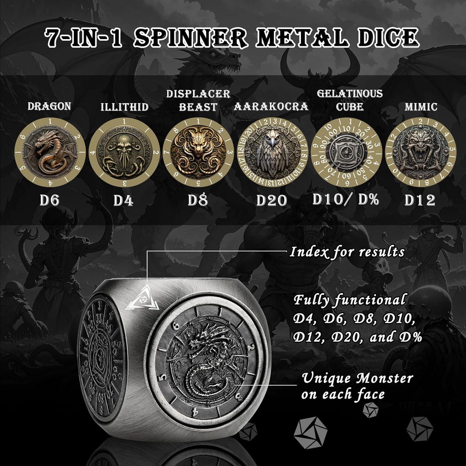 Dados Spinner 7-en-1 Haxtec de Metal para DND