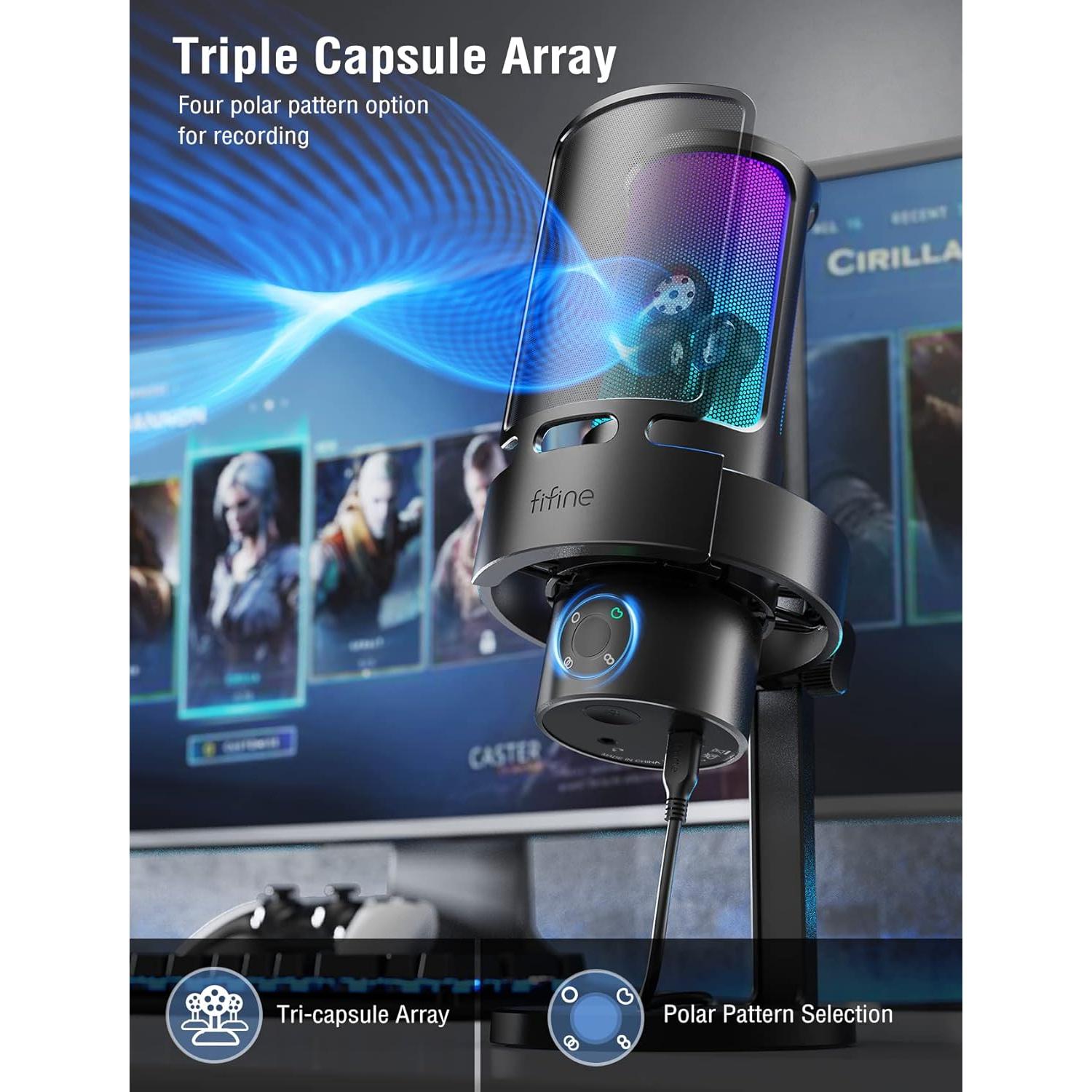 Micrófono USB FIFINE A8Plus con Soporte de Brazo y RGB