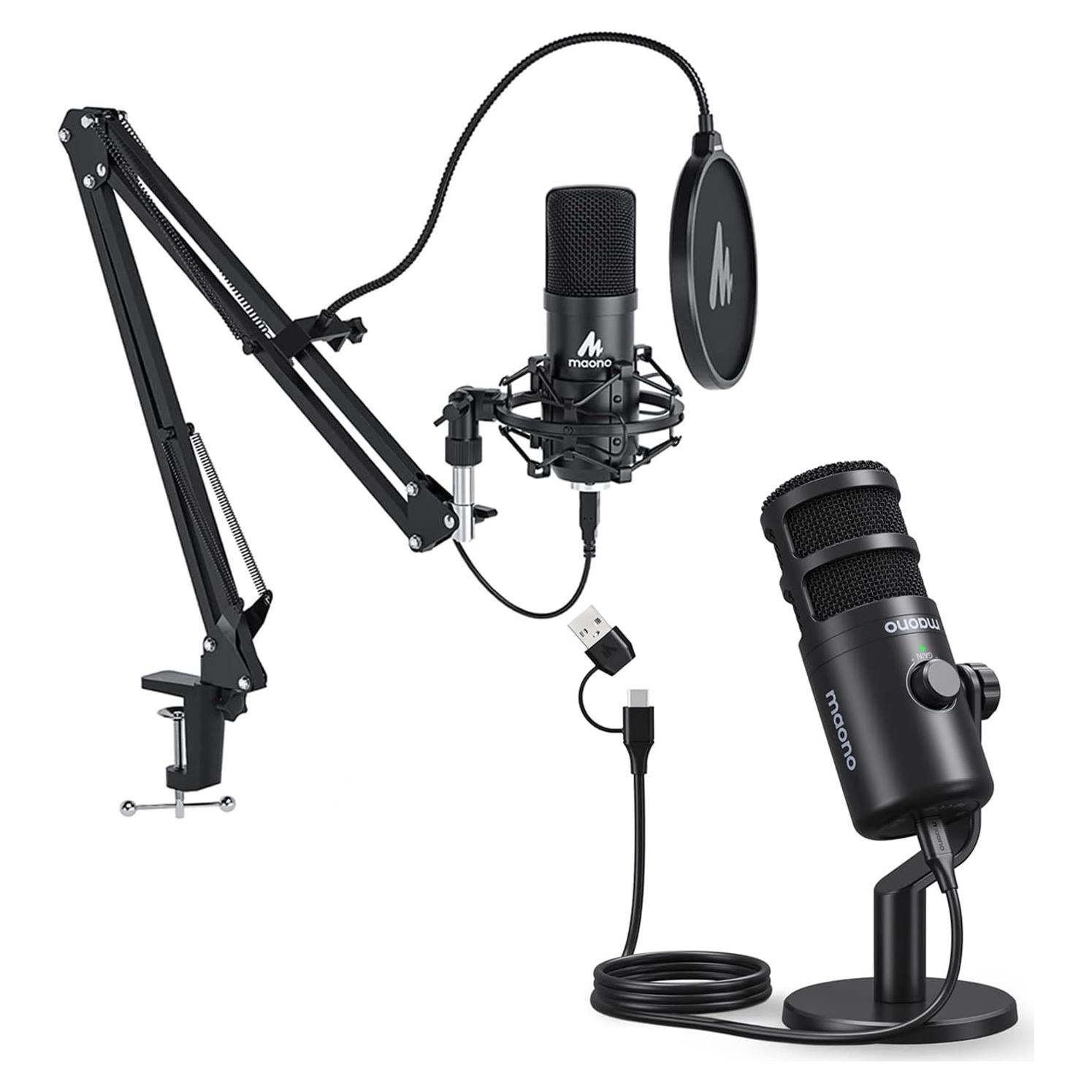 MAONO USB Microphone for PC, All in One USB Computer Microphone,192kHz/24bit,for Zoom Meeting, Podcasting, Streaming, YouTube, Voice Over, (AUA04&PD100U)
