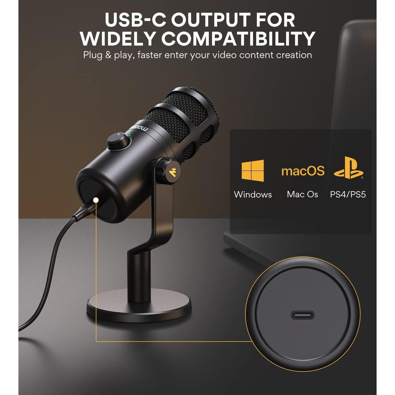 MAONO USB Microphone for PC, All in One USB Computer Microphone,192kHz/24bit,for Zoom Meeting, Podcasting, Streaming, YouTube, Voice Over, (AUA04&PD100U)