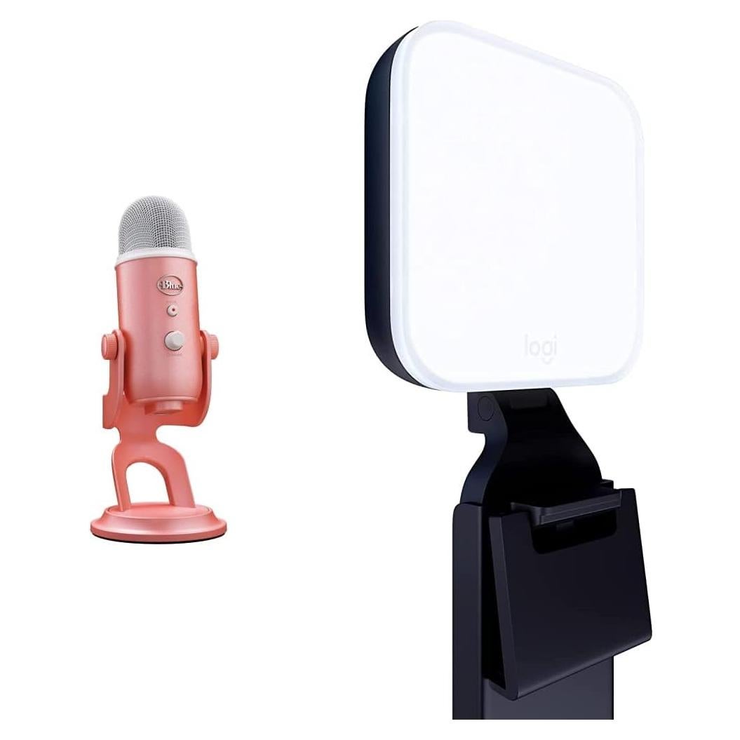 Micrófono USB Blue Yeti + Luz LED Logitech Litra Glow Rosa