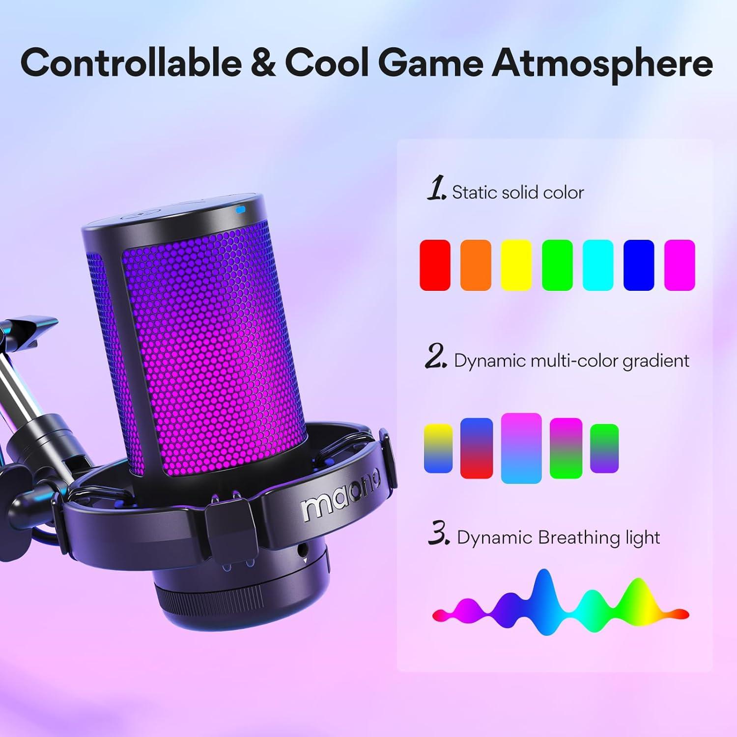 Micrófono USB MAONO DGM20S para Juegos con RGB y Silencio